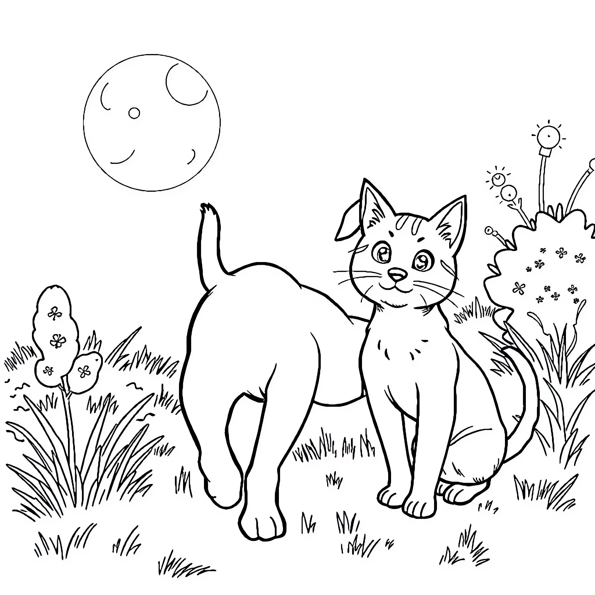 Dog playing in the garden Coloring Page (free black-and-white line drawing printable PDF for all, from beginners to advanced learners, including children, teens, adults, and seniors)