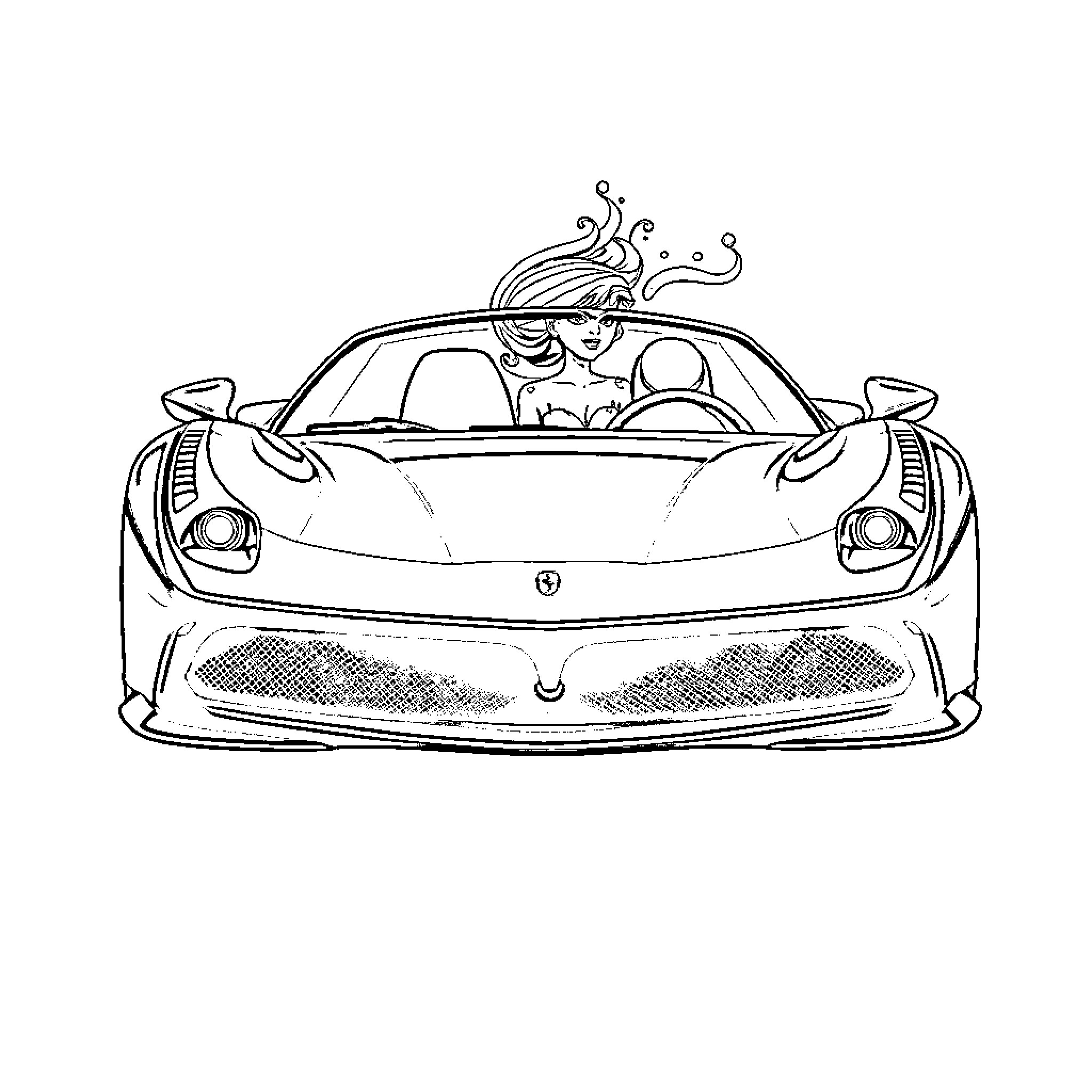 Cinderella's Magical Ride: A Whimsical Car Adventure Coloring Page (free black-and-white line drawing printable PDF for all, from beginners to advanced learners, including children, teens, adults, and seniors)