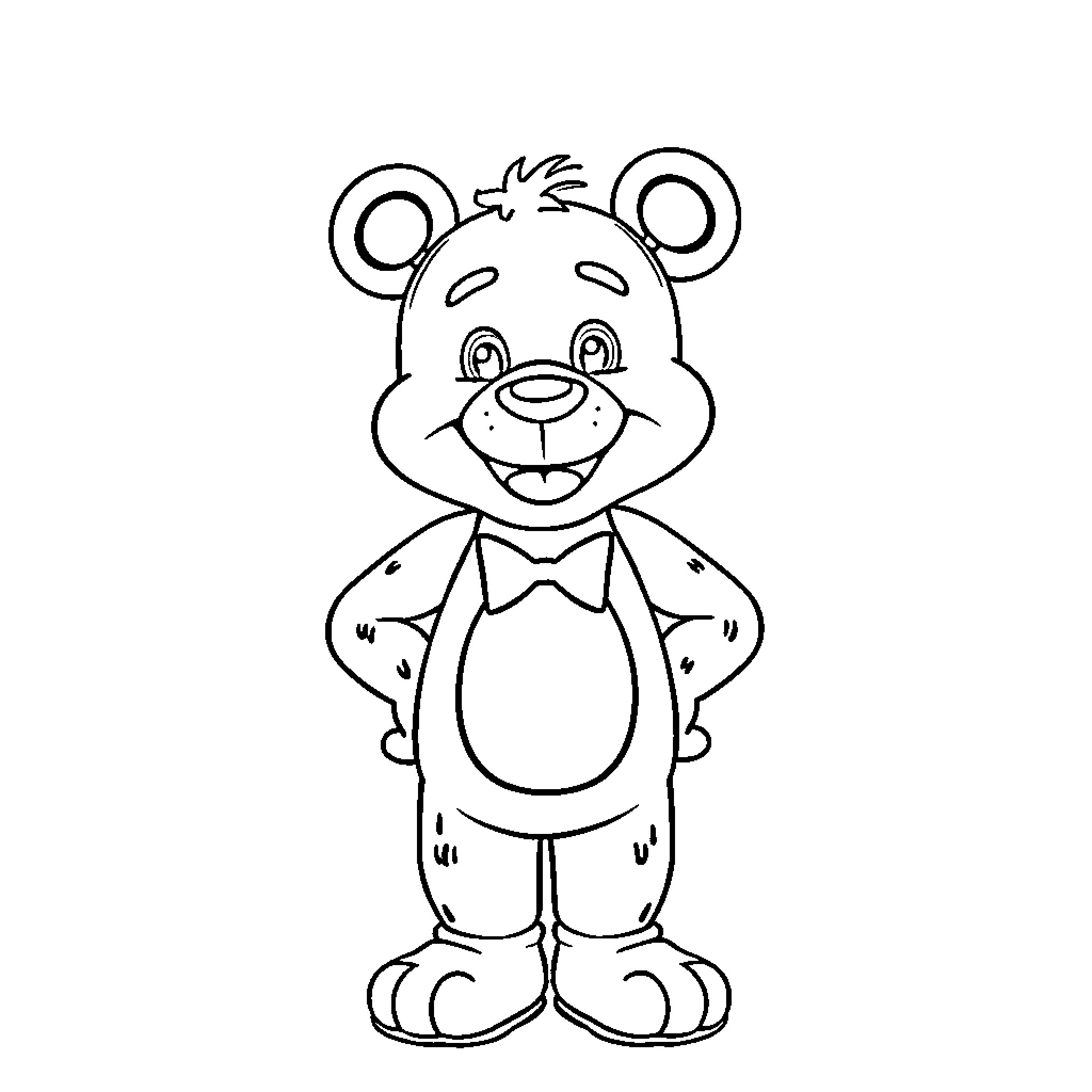 Freddy the happy and playful teddy bear Coloring Page (free black-and-white line drawing printable PDF for all, from beginners to advanced learners, including children, teens, adults, and seniors)