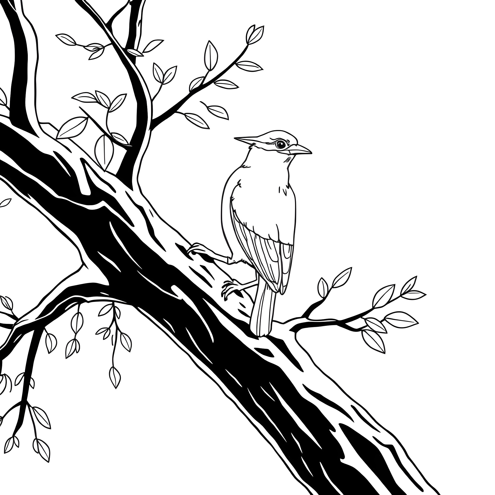 Passerina bird perched on tree branch in nature Coloring Page (free black-and-white line drawing printable PDF for all, from beginners to advanced learners, including children, teens, adults, and seniors)