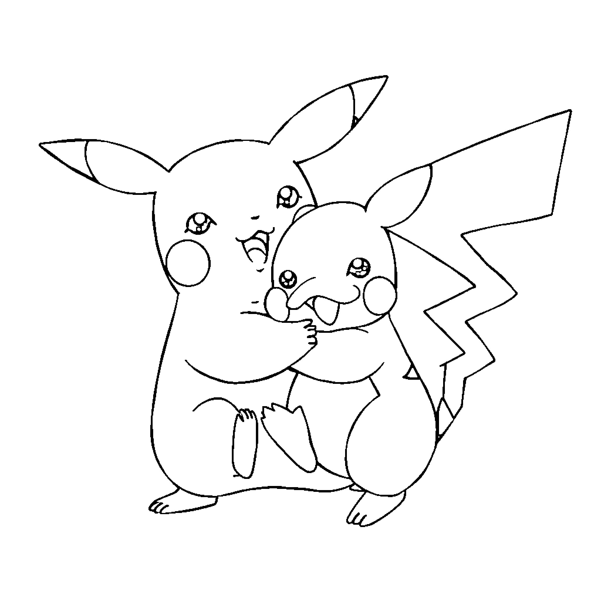 Pikachu friends playing together Coloring Page (free black-and-white line drawing printable PDF for all, from beginners to advanced learners, including children, teens, adults, and seniors)