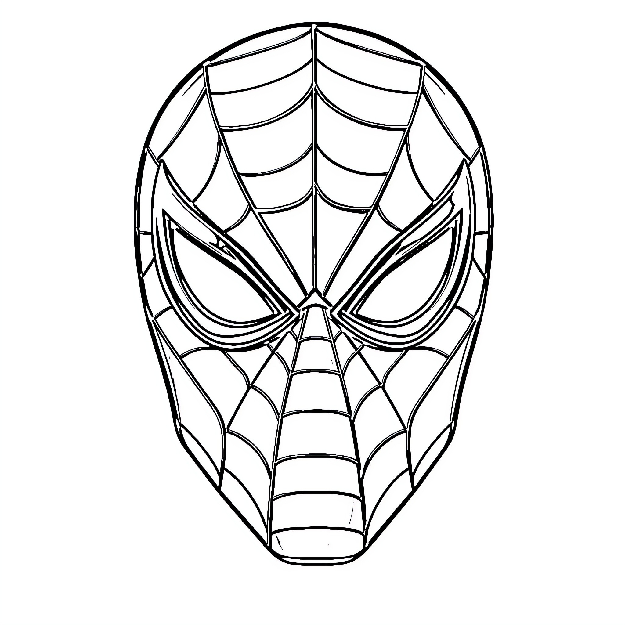 Spiderman mask with detailed web pattern Coloring Page (free black-and-white line drawing printable PDF for all, from beginners to advanced learners, including children, teens, adults, and seniors)