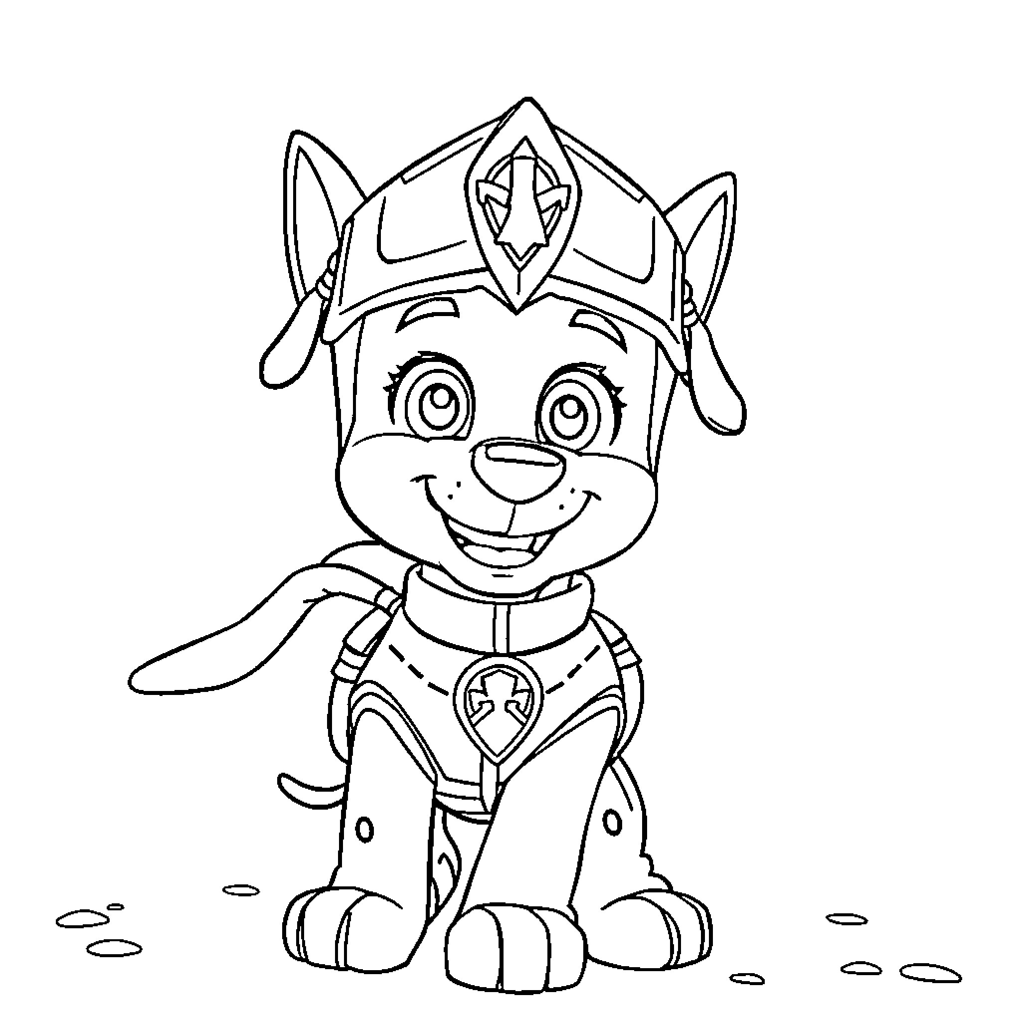 Knight Puppy's Heroic Adventures Coloring Page (free black-and-white line drawing printable PDF for all, from beginners to advanced learners, including children, teens, adults, and seniors)