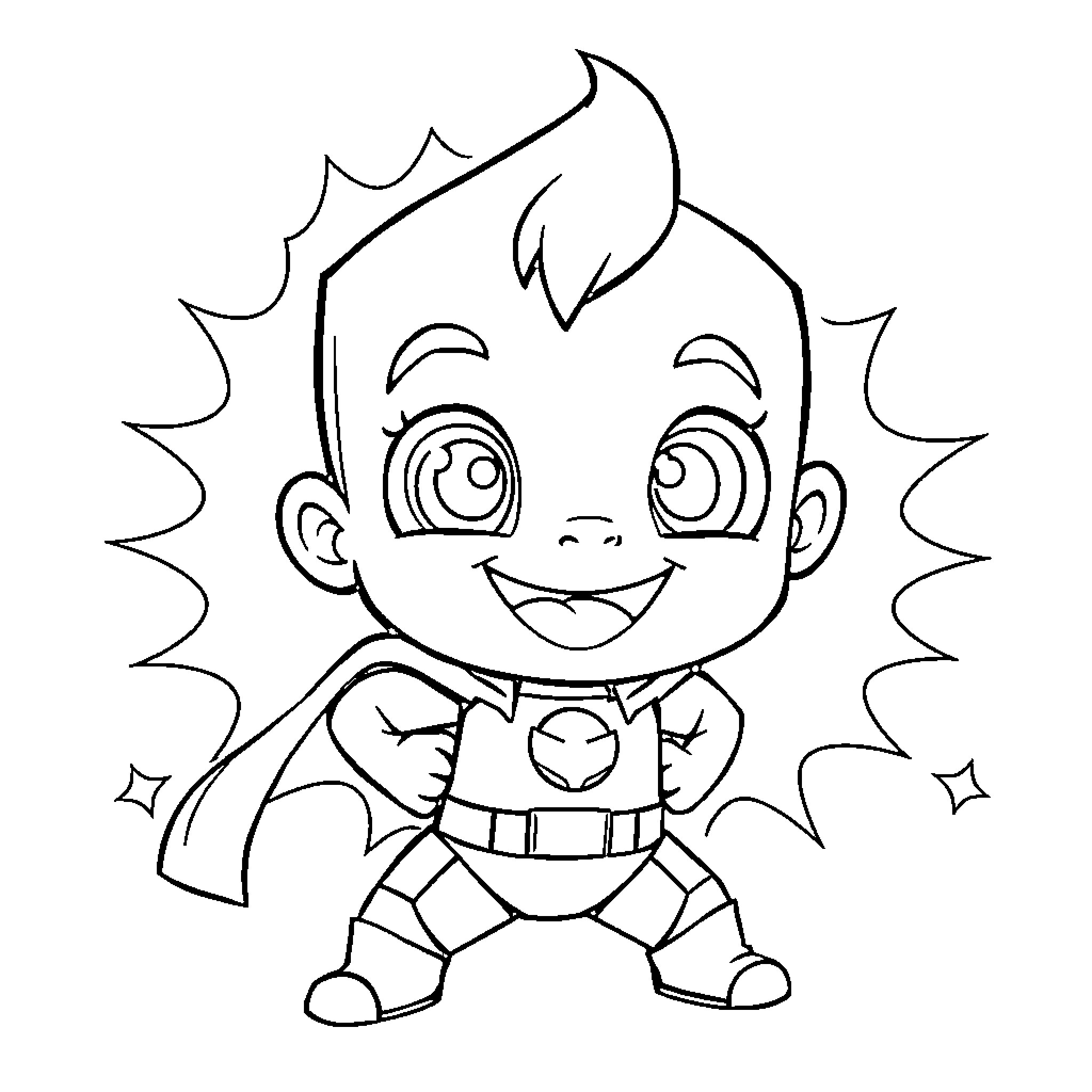 Jack Jack in superhero pose with happy expression Coloring Page (free black-and-white line drawing printable PDF for all, from beginners to advanced learners, including children, teens, adults, and seniors)