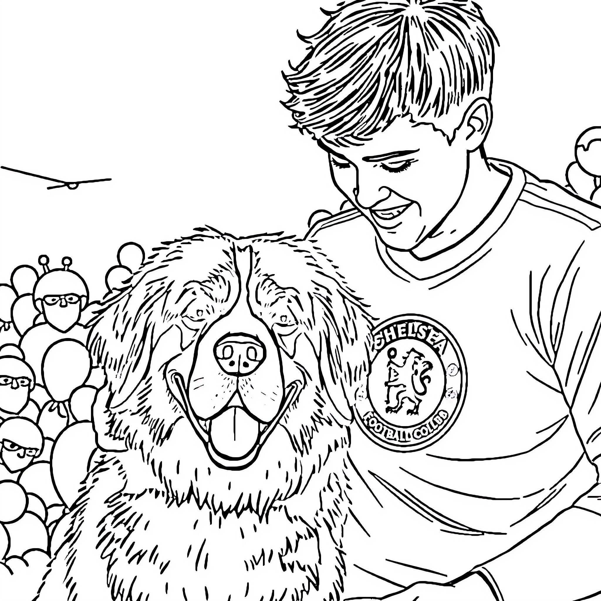 Bernese Mountain Dog enjoying time with a friendly person Coloring Page (free black-and-white line drawing printable PDF for all, from beginners to advanced learners, including children, teens, adults, and seniors)