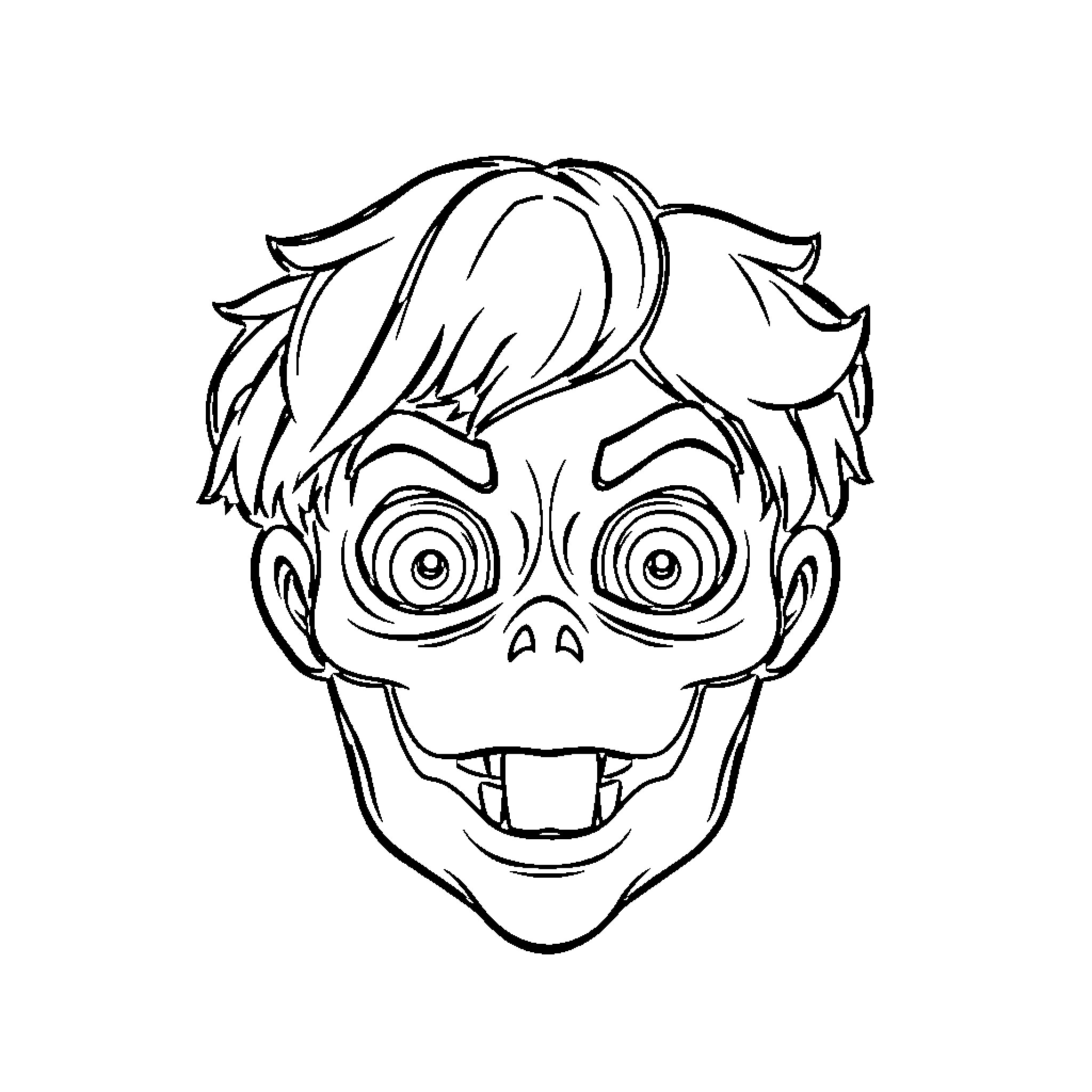 Halloween mask with exaggerated features Coloring Page (free black-and-white line drawing printable PDF for all, from beginners to advanced learners, including children, teens, adults, and seniors)