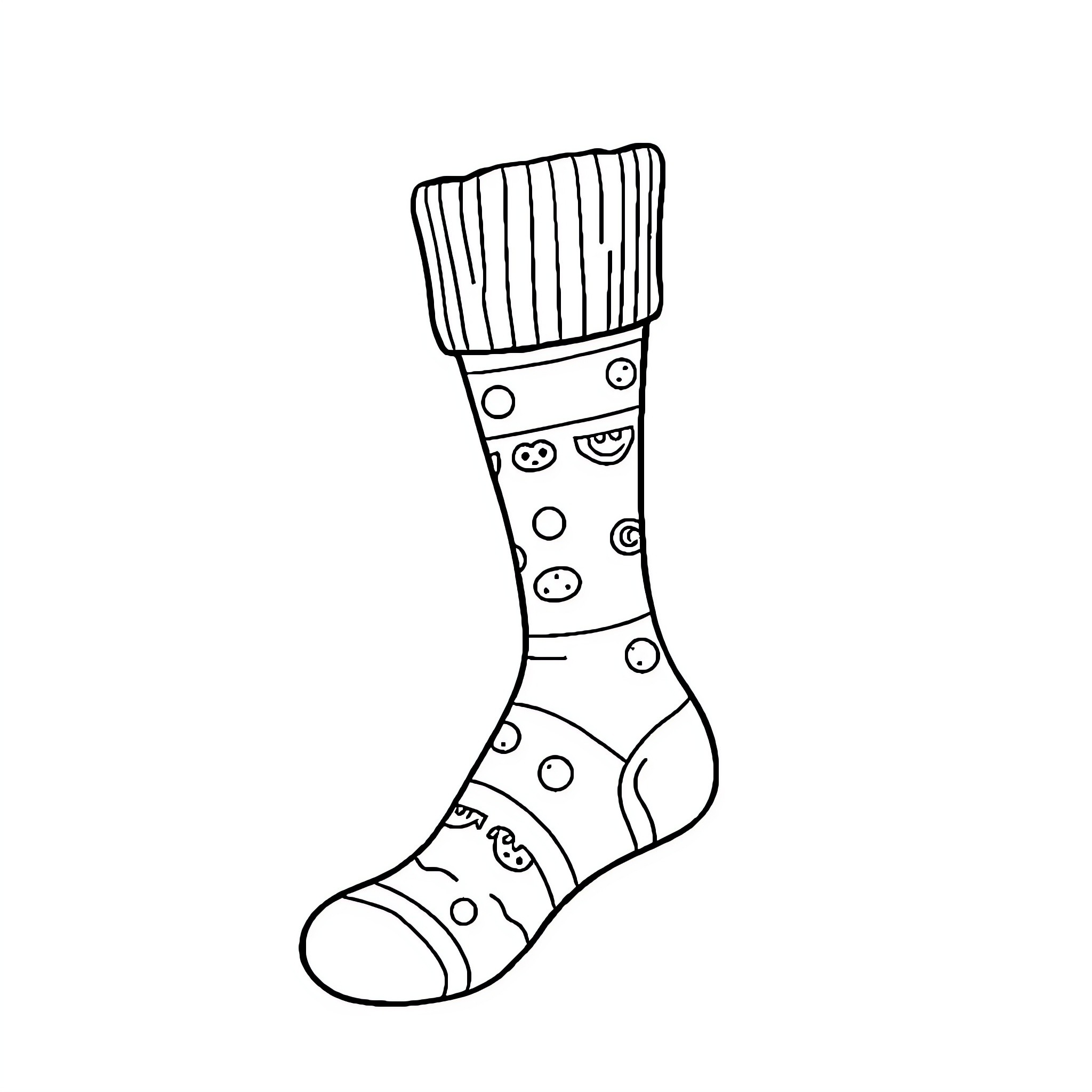 Sock with playful patterns and designs Coloring Page (free black-and-white line drawing printable PDF for all, from beginners to advanced learners, including children, teens, adults, and seniors)