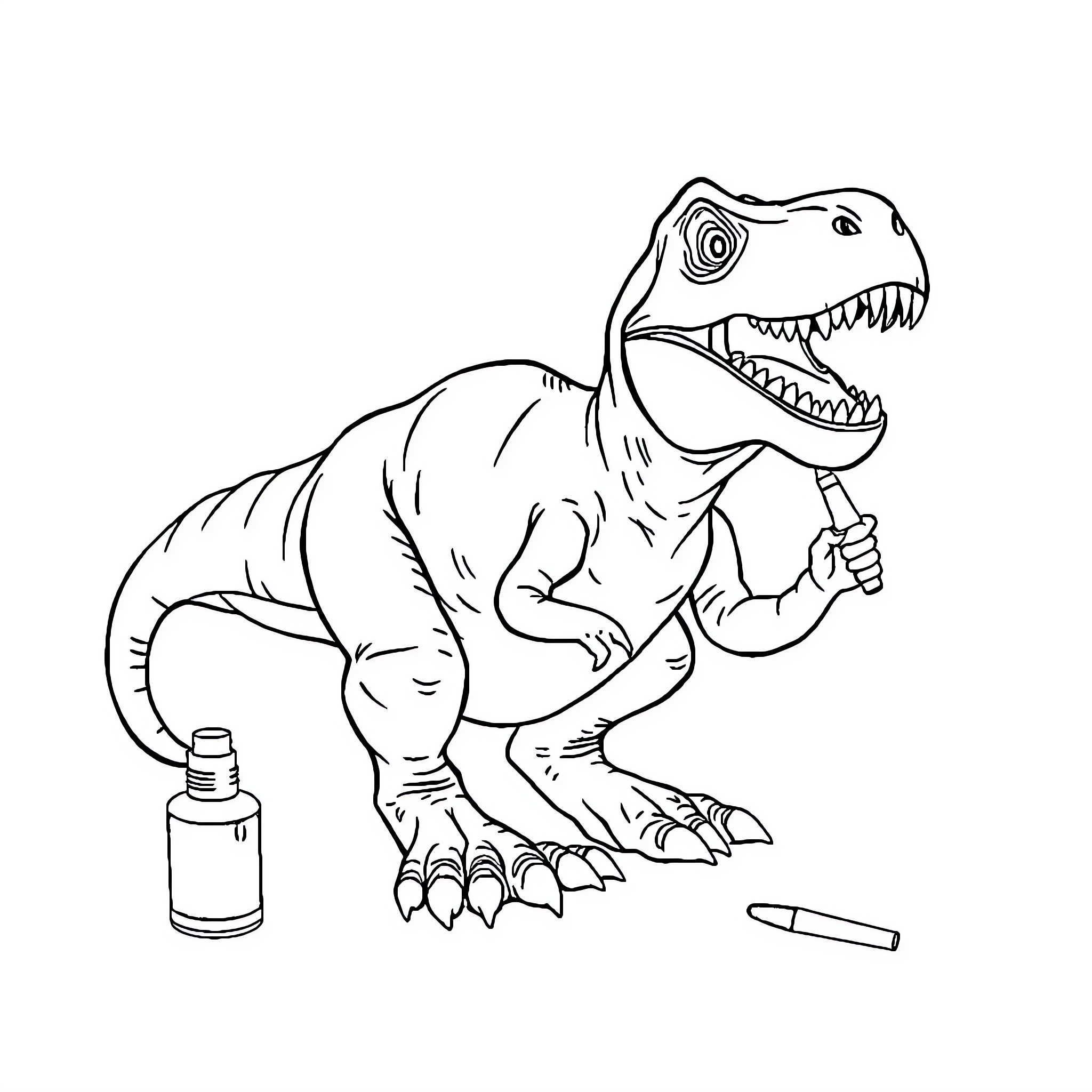 T-Rex coloring and painting activity Coloring Page (free black-and-white line drawing printable PDF for all, from beginners to advanced learners, including children, teens, adults, and seniors)