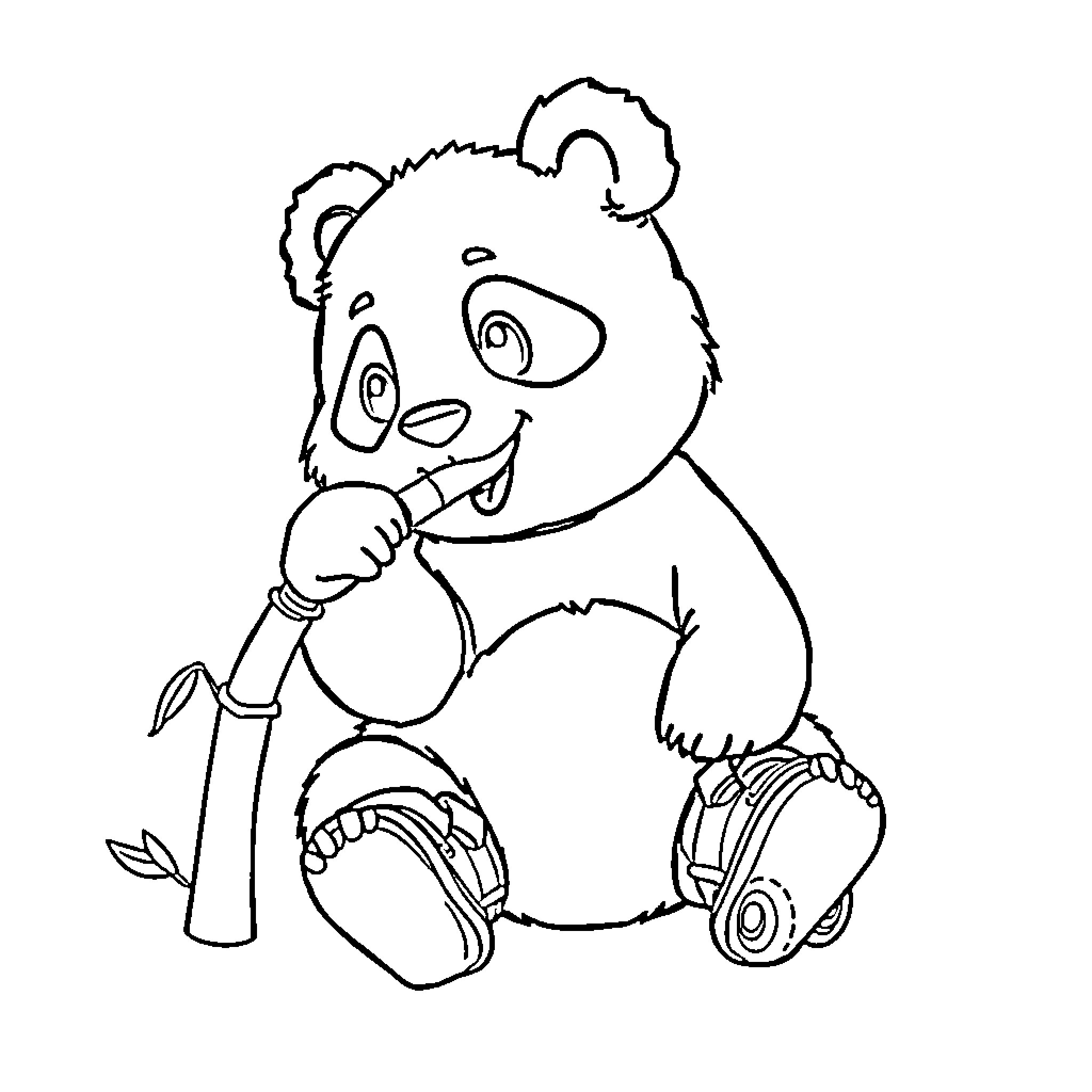 Panda playing with toy in the park Coloring Page (free black-and-white line drawing printable PDF for all, from beginners to advanced learners, including children, teens, adults, and seniors)