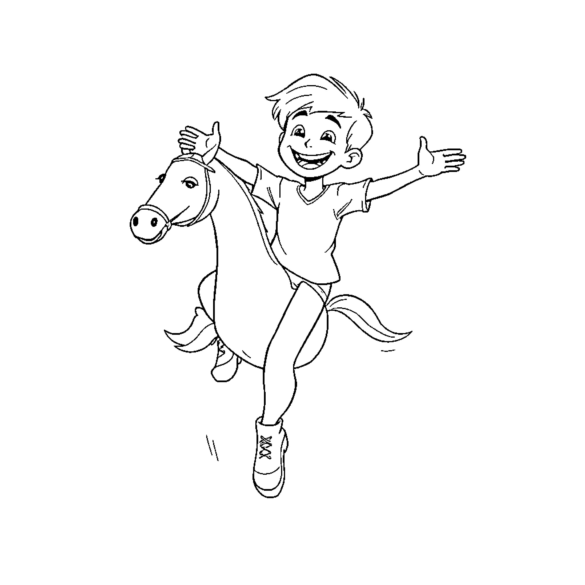 Freestyle Scooter Ride with Excited Child Coloring Page (free black-and-white line drawing printable PDF for all, from beginners to advanced learners, including children, teens, adults, and seniors)