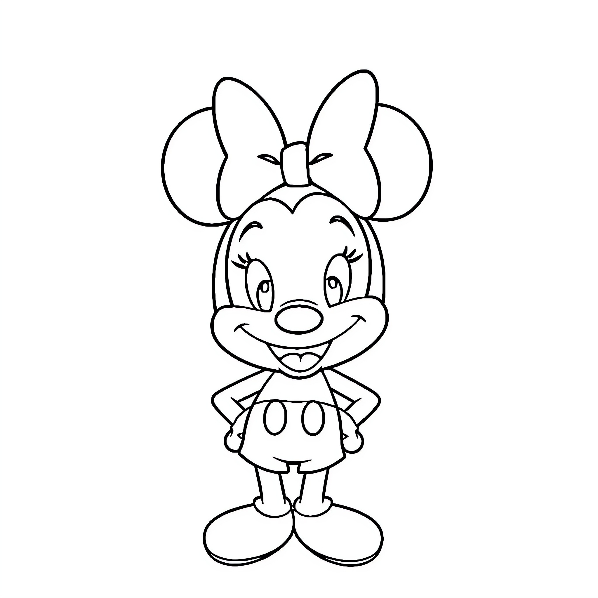 Disney Character smiling happily in simple outfit Coloring Page (free black-and-white line drawing printable PDF for all, from beginners to advanced learners, including children, teens, adults, and seniors)