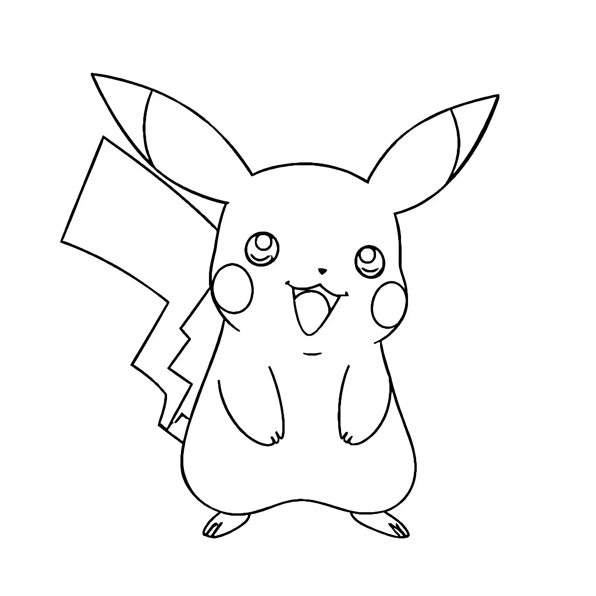 Pikachu in a playful expression Coloring Page (free black-and-white line drawing printable PDF for all, from beginners to advanced learners, including children, teens, adults, and seniors)