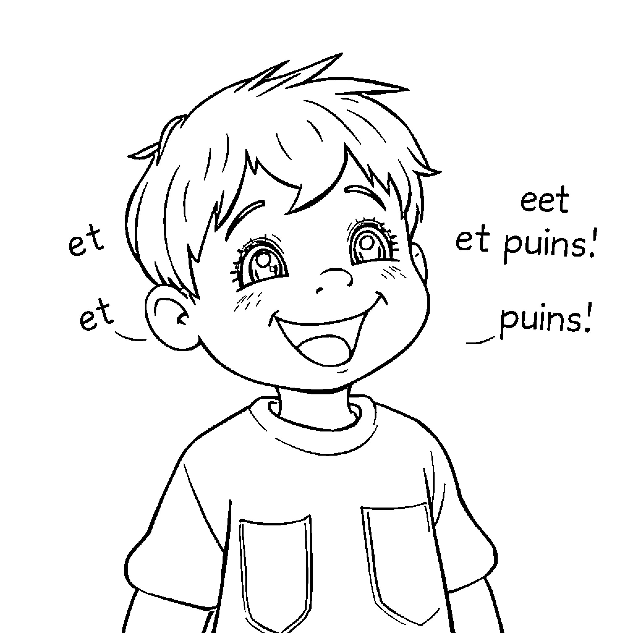 Kindergartener making silly faces and sounds Coloring Page (free black-and-white line drawing printable PDF for all, from beginners to advanced learners, including children, teens, adults, and seniors)