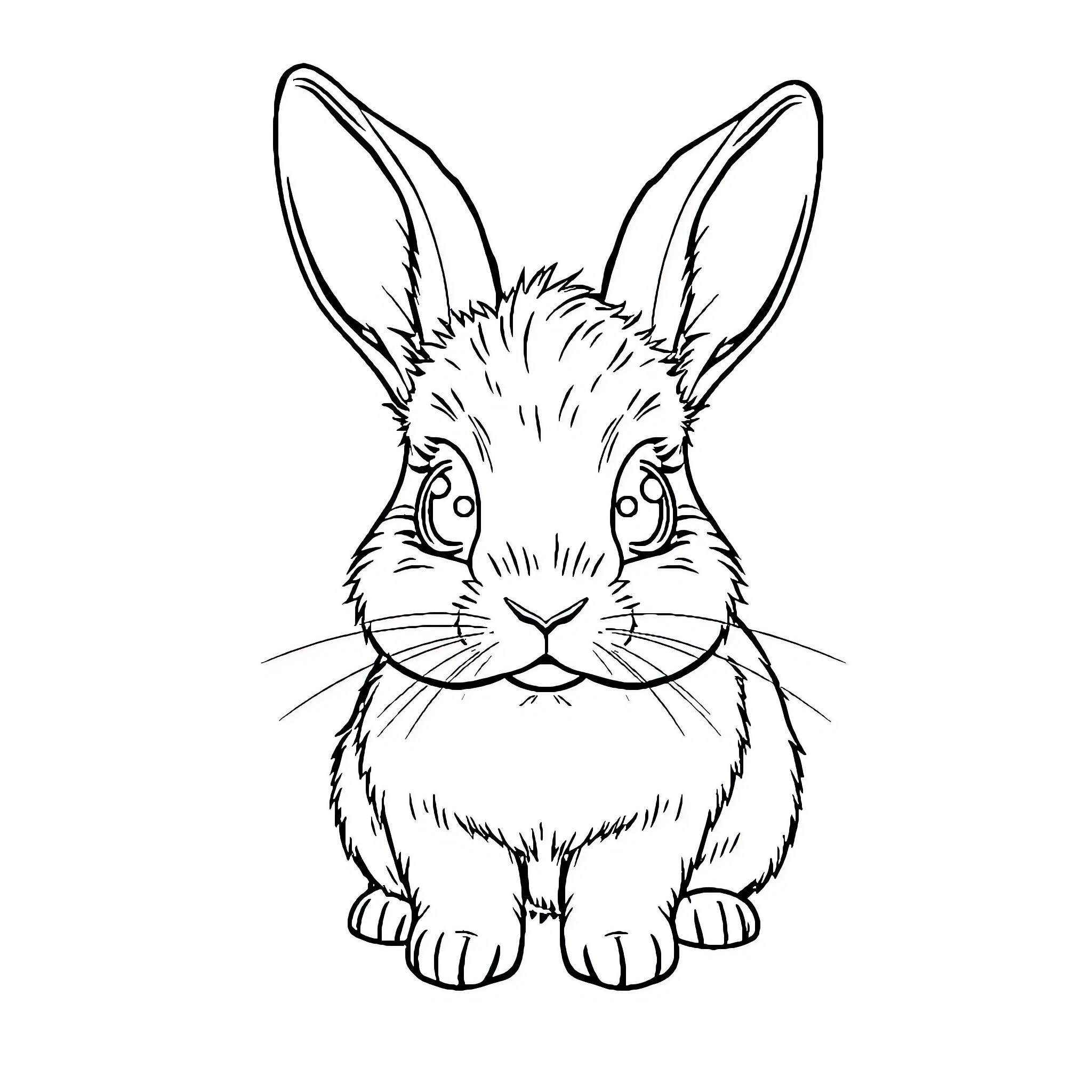 Rabbit with expressive eyes and fluffy fur Coloring Page (free black-and-white line drawing printable PDF for all, from beginners to advanced learners, including children, teens, adults, and seniors)