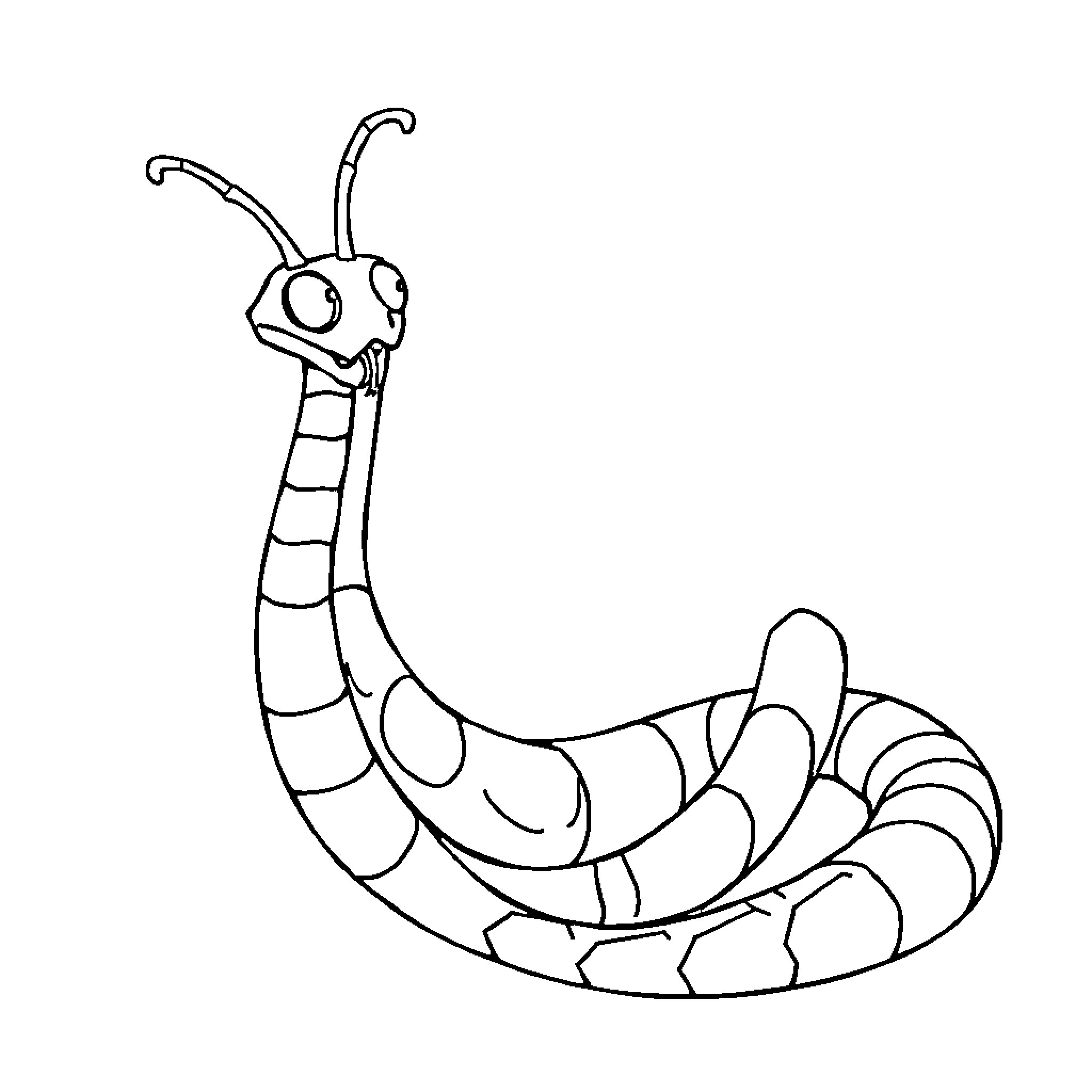 Serpent coiling playfully in black and white Coloring Page (free black-and-white line drawing printable PDF for all, from beginners to advanced learners, including children, teens, adults, and seniors)