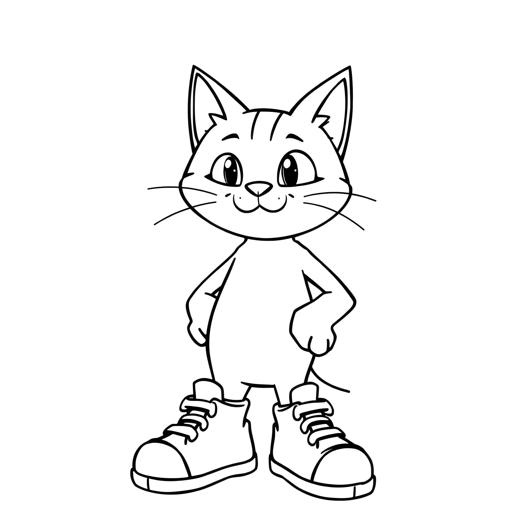 Pete the Cat in Sneakers with Happy Expression Coloring Page (free black-and-white line drawing printable PDF for all, from beginners to advanced learners, including children, teens, adults, and seniors)