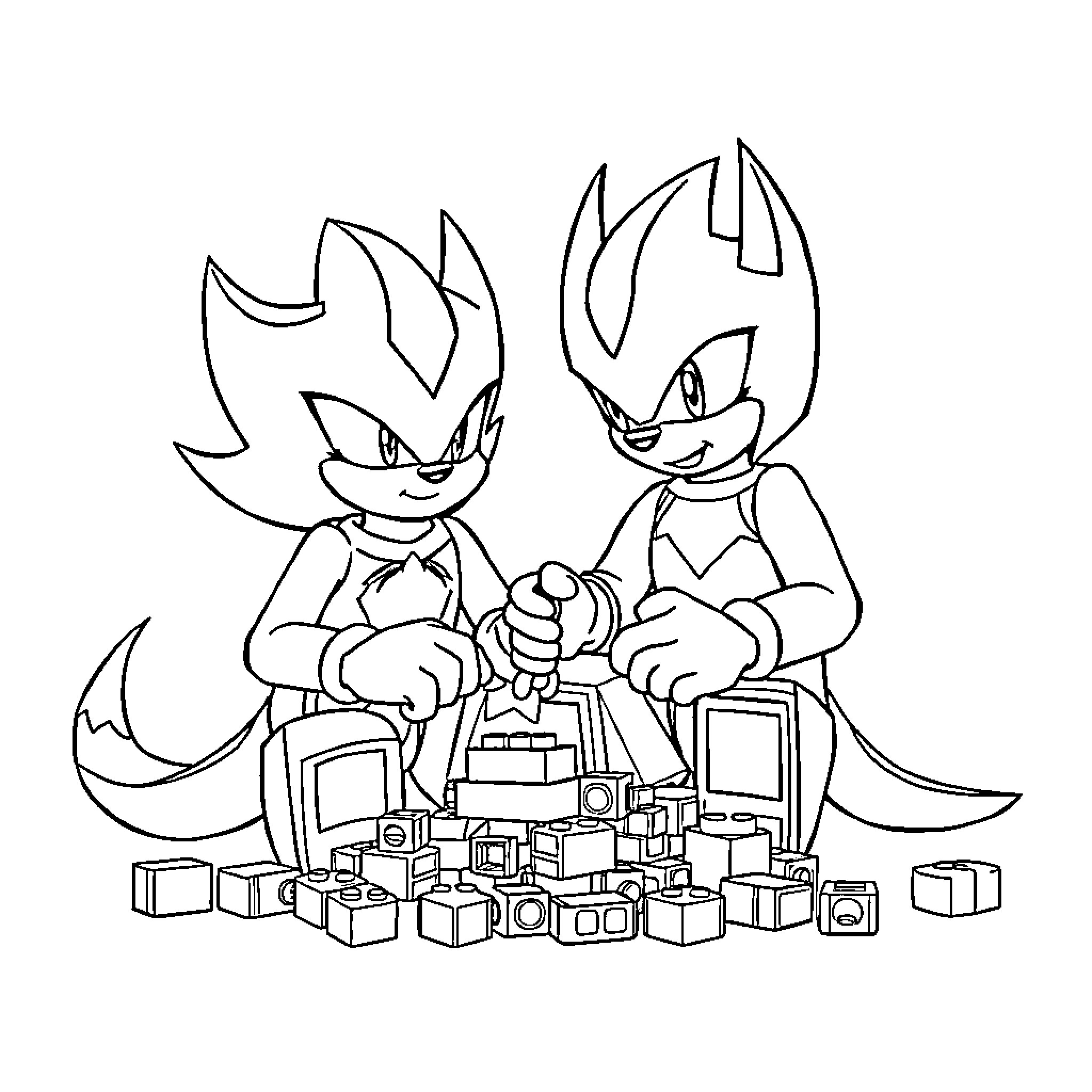 Rogue Duo's Cubical Adventure Coloring Page (free black-and-white line drawing printable PDF for all, from beginners to advanced learners, including children, teens, adults, and seniors)