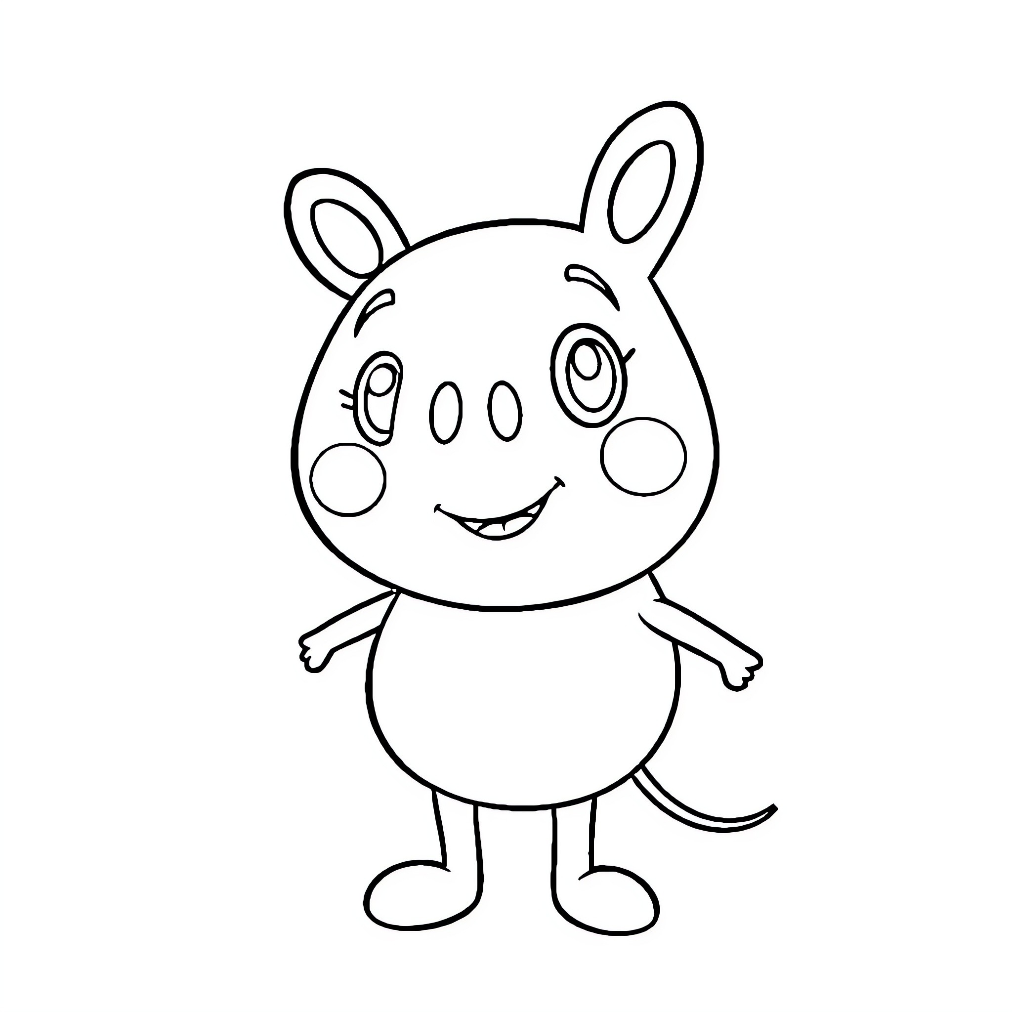 Peppy Cartoon Character Smiling Cheerfully Coloring Page (free black-and-white line drawing printable PDF for all, from beginners to advanced learners, including children, teens, adults, and seniors)