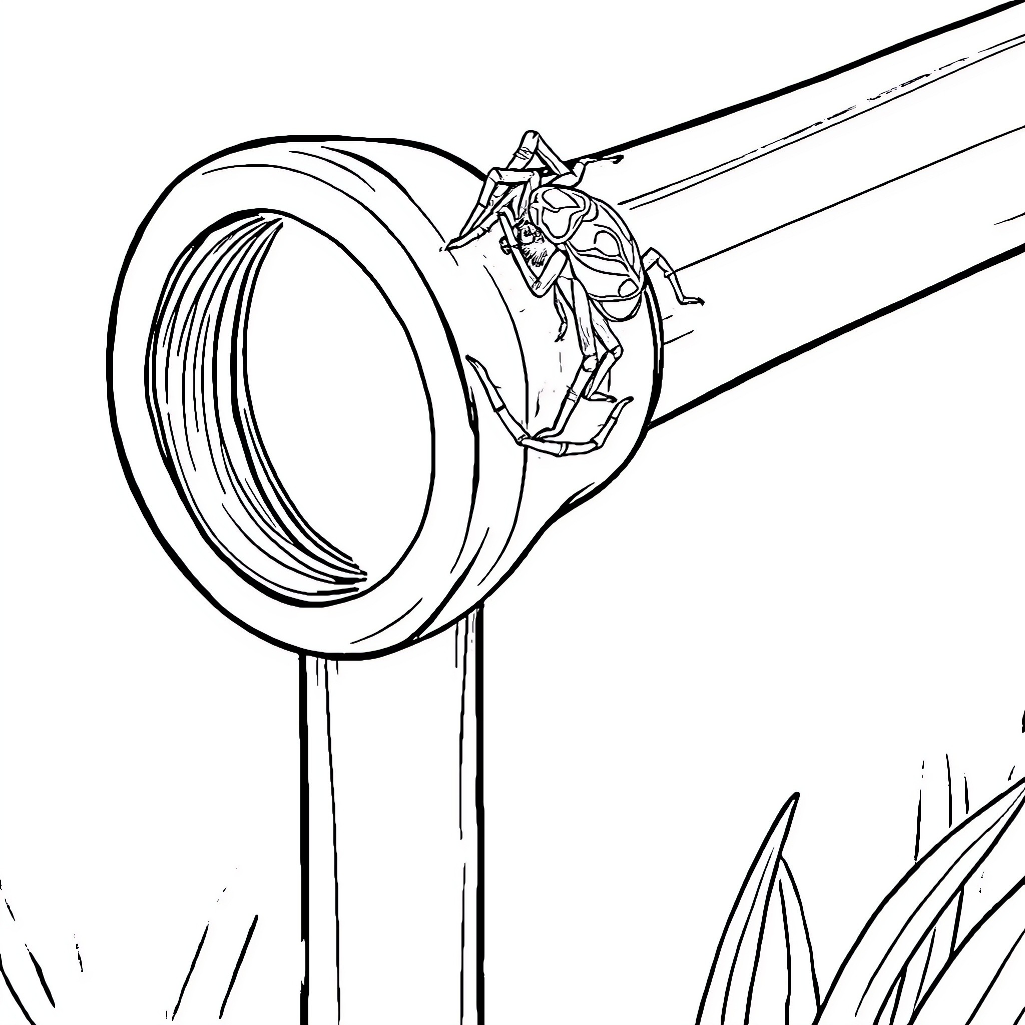 Spider climbing out of glass container Coloring Page (free black-and-white line drawing printable PDF for all, from beginners to advanced learners, including children, teens, adults, and seniors)