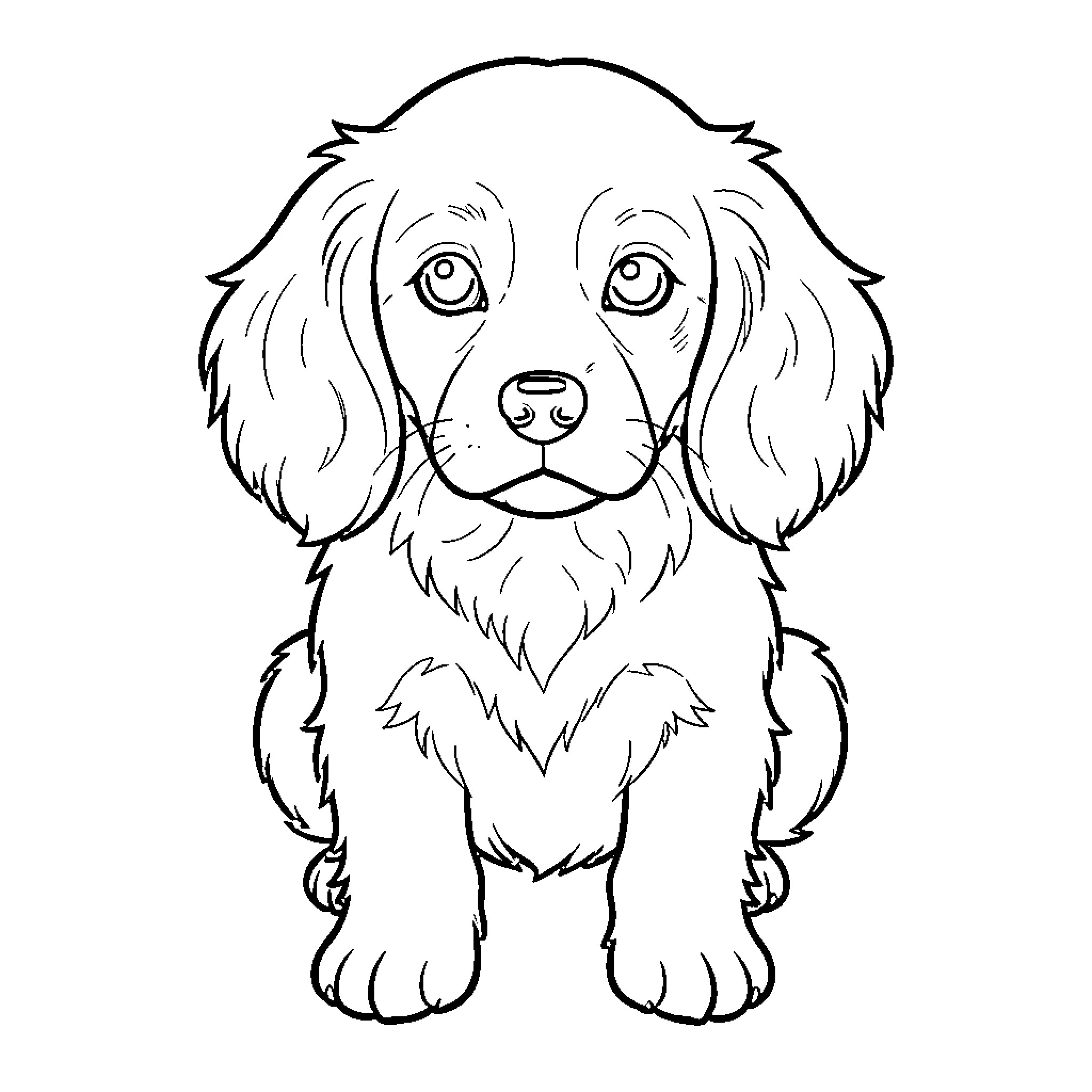 Perrita gazing with big eyes Coloring Page (free black-and-white line drawing printable PDF for all, from beginners to advanced learners, including children, teens, adults, and seniors)