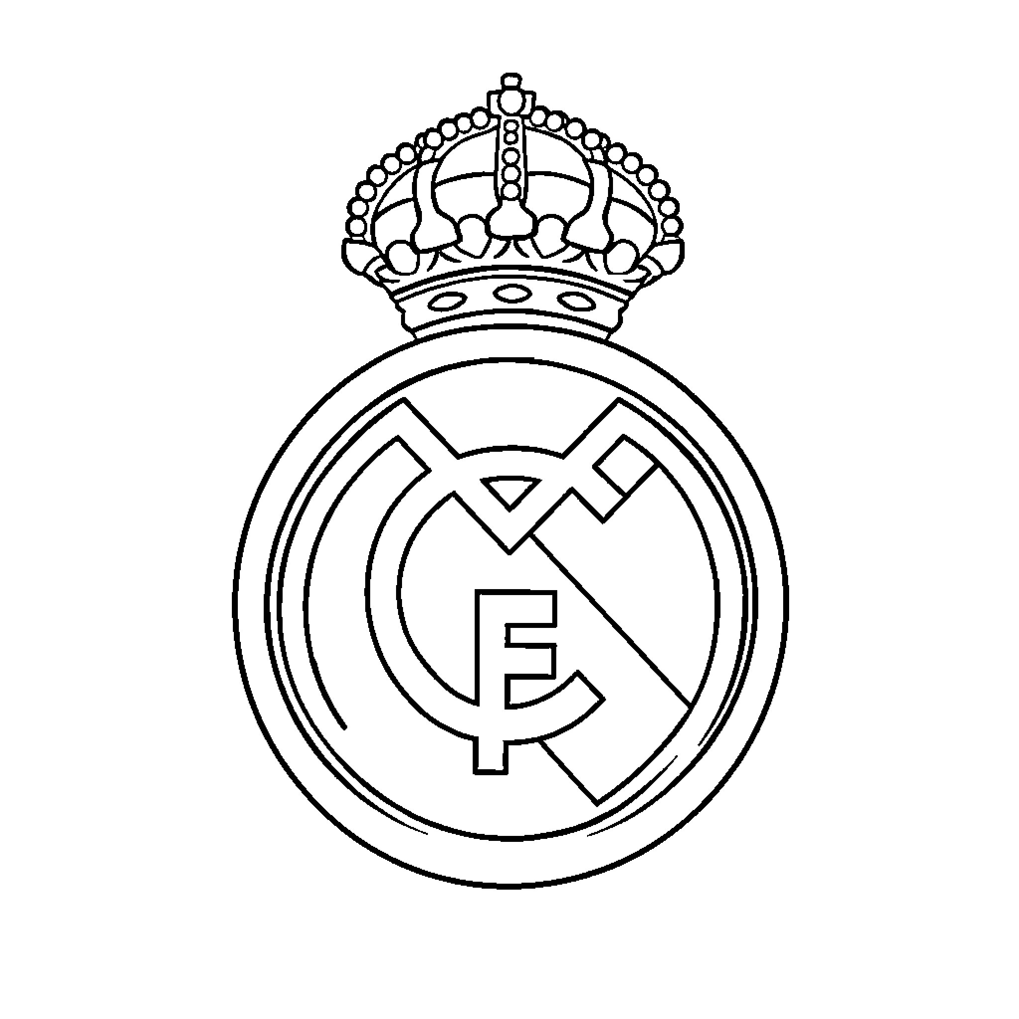 Real Madrid team emblem with crown Coloring Page (free black-and-white line drawing printable PDF for all, from beginners to advanced learners, including children, teens, adults, and seniors)