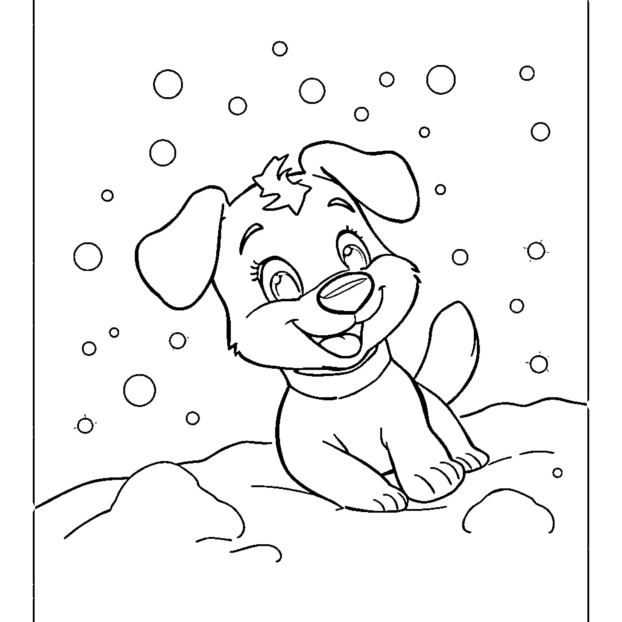 Bluey playing in the snow Coloring Page (free black-and-white line drawing printable PDF for all, from beginners to advanced learners, including children, teens, adults, and seniors)