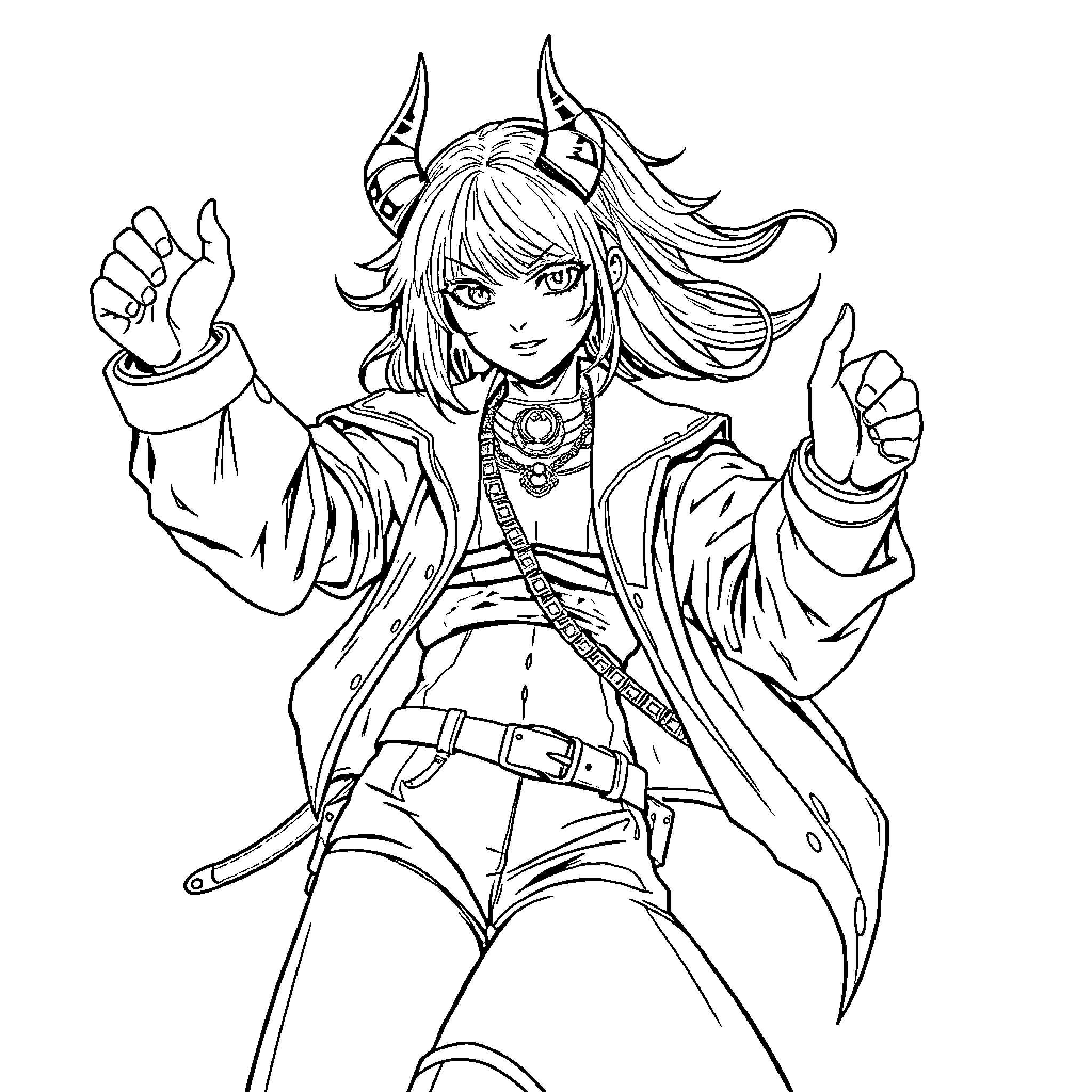 Ruby's Demon-Inspired Adventure Coloring Page (free black-and-white line drawing printable PDF for all, from beginners to advanced learners, including children, teens, adults, and seniors)