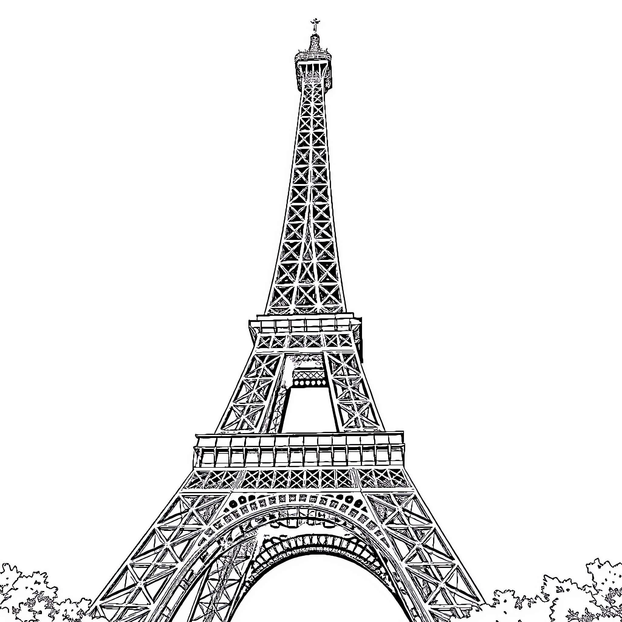 Eiffel Tower - Iconic Landmark in Paris Coloring Page (free black-and-white line drawing printable PDF for all, from beginners to advanced learners, including children, teens, adults, and seniors)