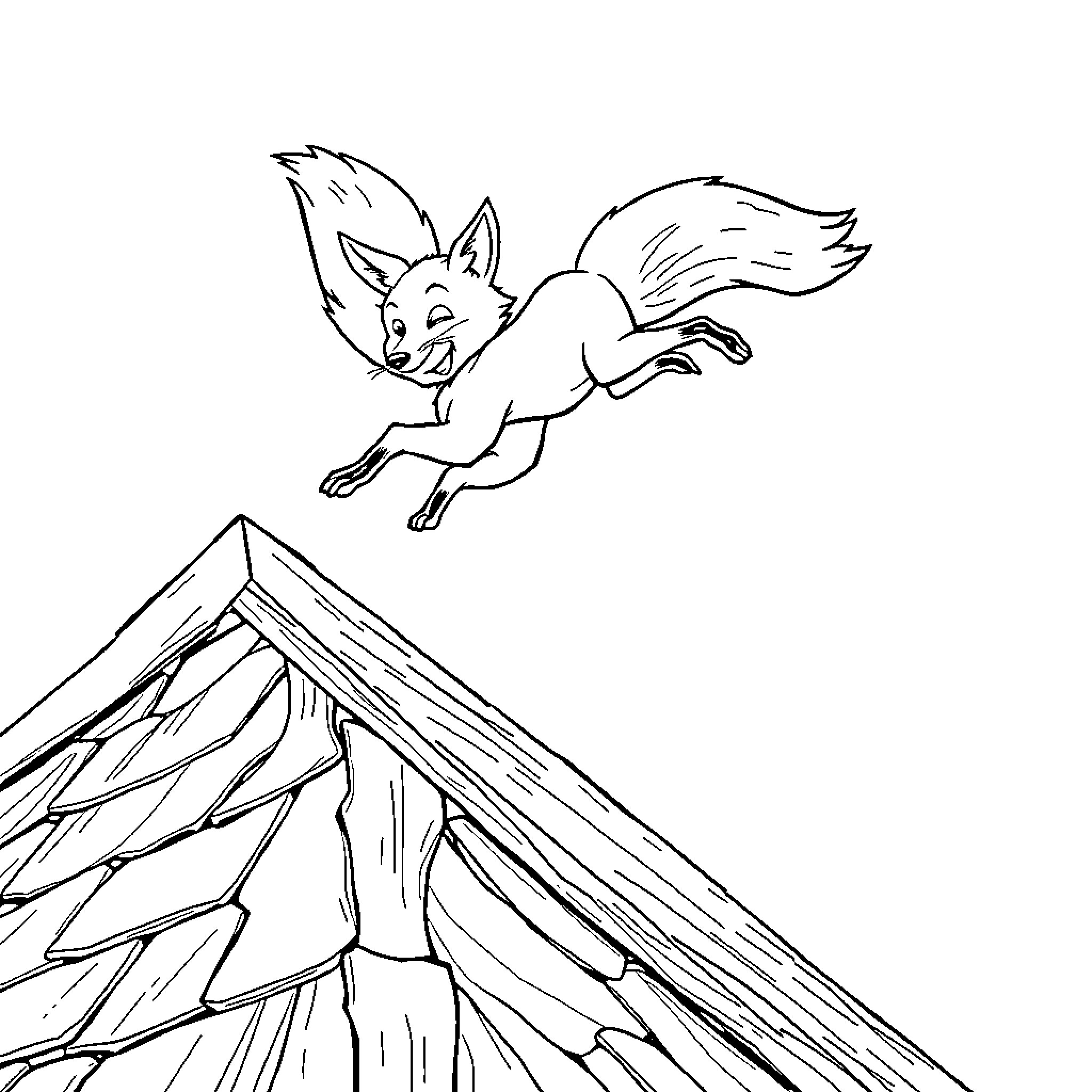 Fox leaping across rocky terrain Coloring Page (free black-and-white line drawing printable PDF for all, from beginners to advanced learners, including children, teens, adults, and seniors)