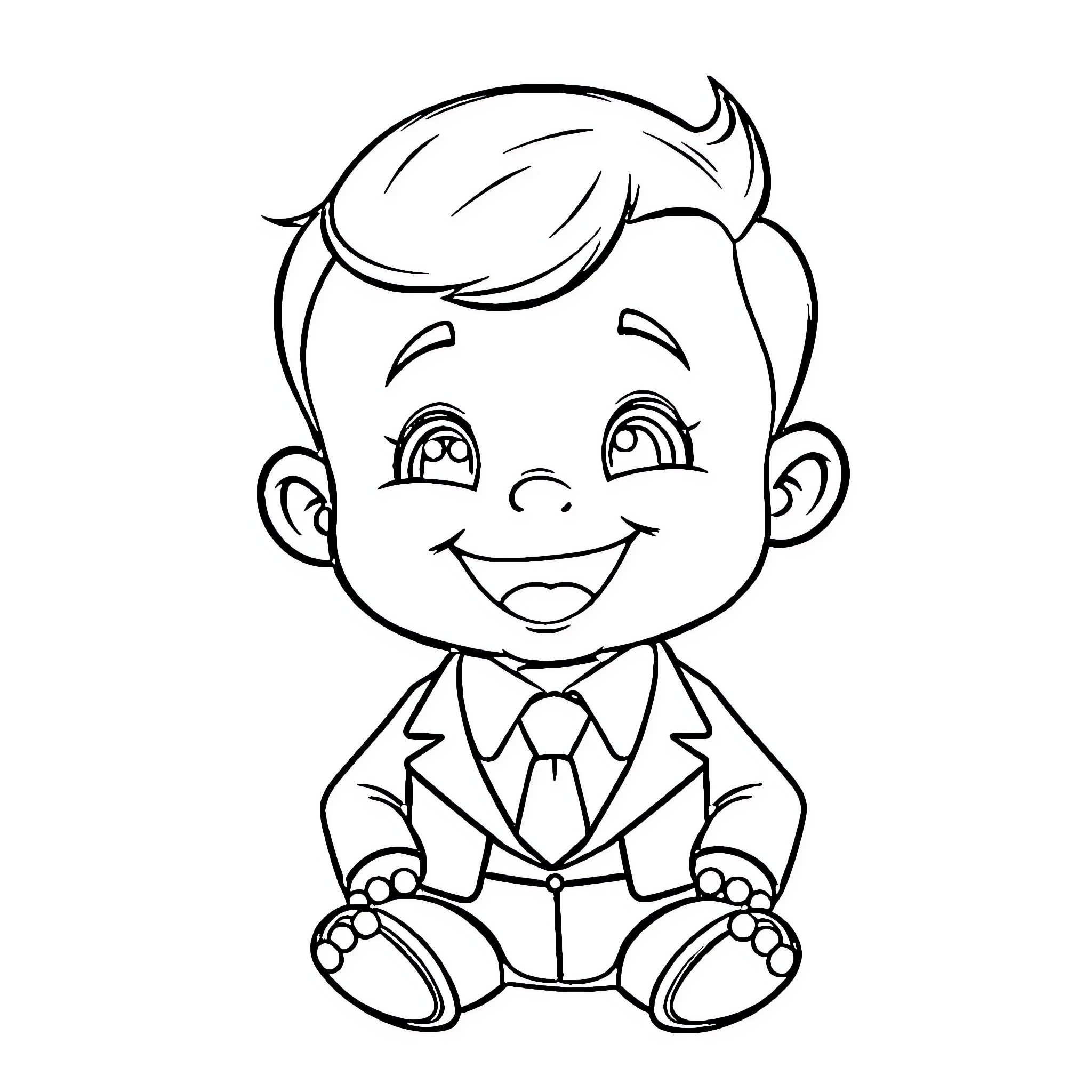 Baby Boss in Suit Smiling Happily Coloring Page (free black-and-white line drawing printable PDF for all, from beginners to advanced learners, including children, teens, adults, and seniors)