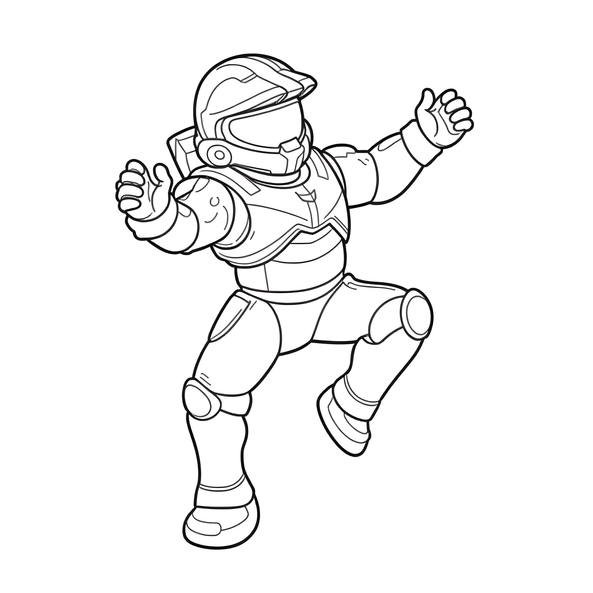 Master Chief in action-packed pose Coloring Page (free black-and-white line drawing printable PDF for all, from beginners to advanced learners, including children, teens, adults, and seniors)