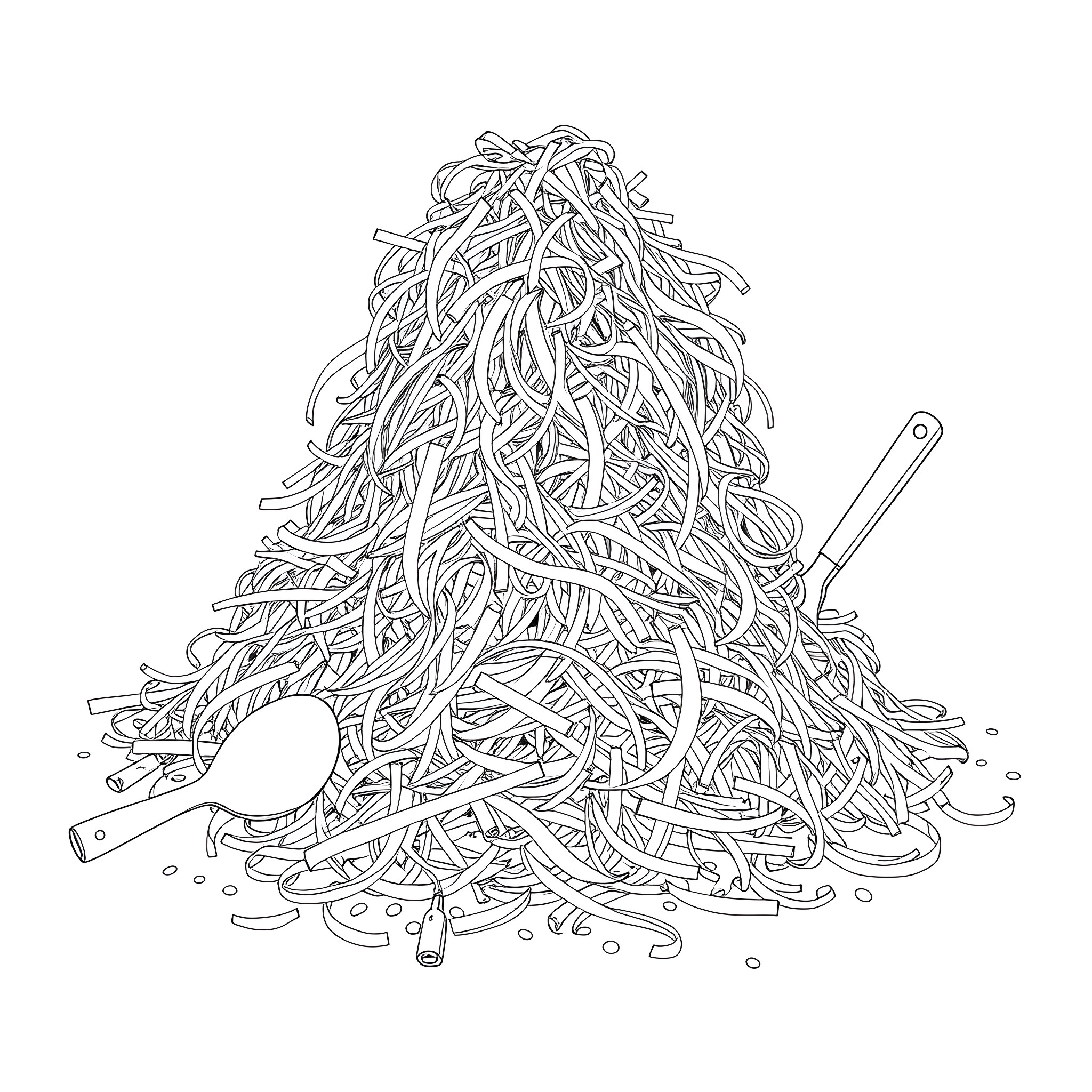 Kraft Cheese Pile with Cooking Utensils Coloring Page (free black-and-white line drawing printable PDF for all, from beginners to advanced learners, including children, teens, adults, and seniors)