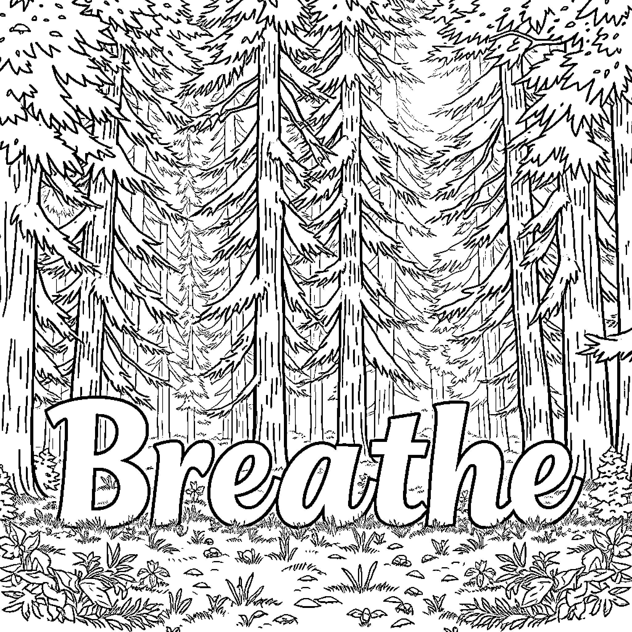 Breathe in the serene forest Coloring Page (free black-and-white line drawing printable PDF for all, from beginners to advanced learners, including children, teens, adults, and seniors)