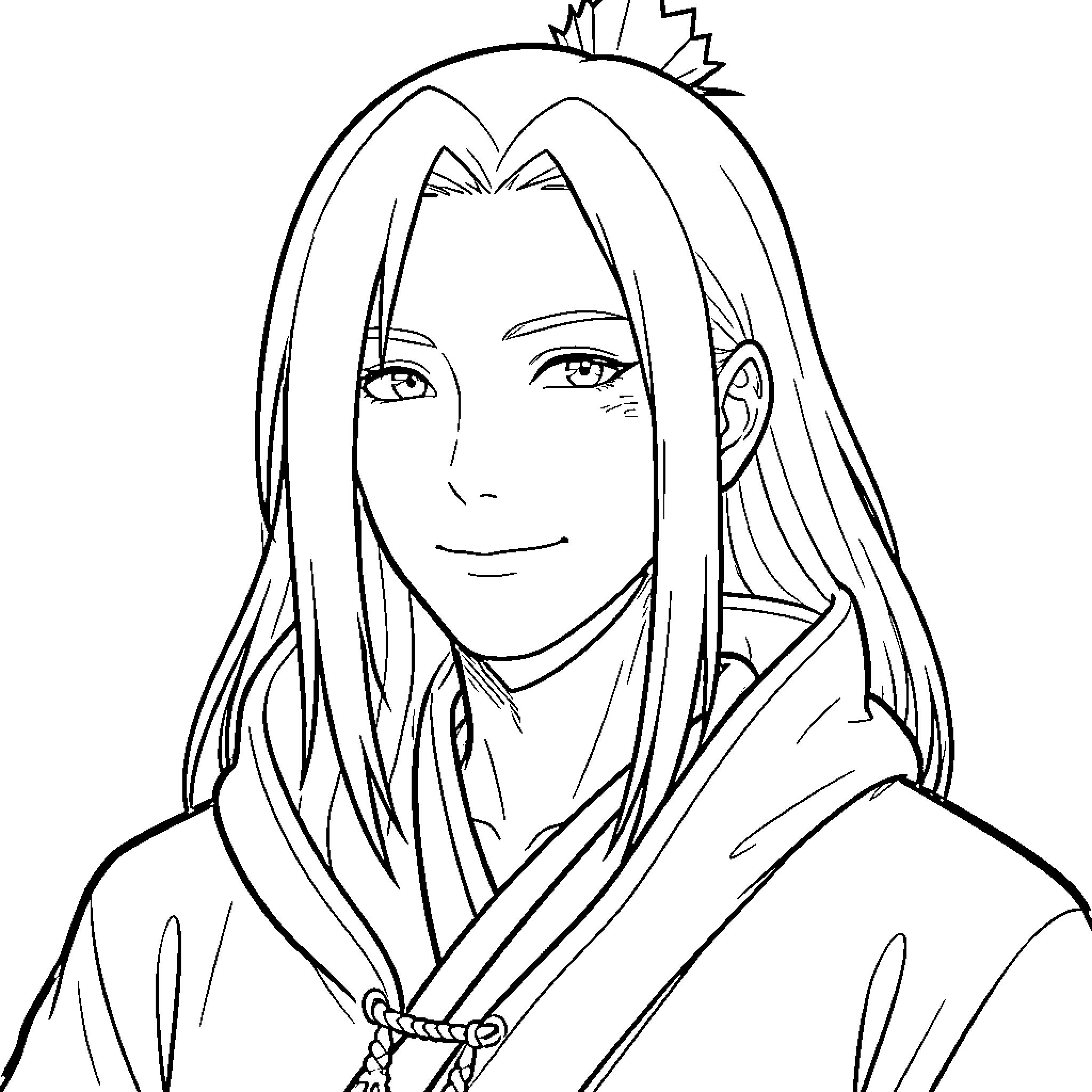 Orochimaru's contemplative expression and attire Coloring Page (free black-and-white line drawing printable PDF for all, from beginners to advanced learners, including children, teens, adults, and seniors)