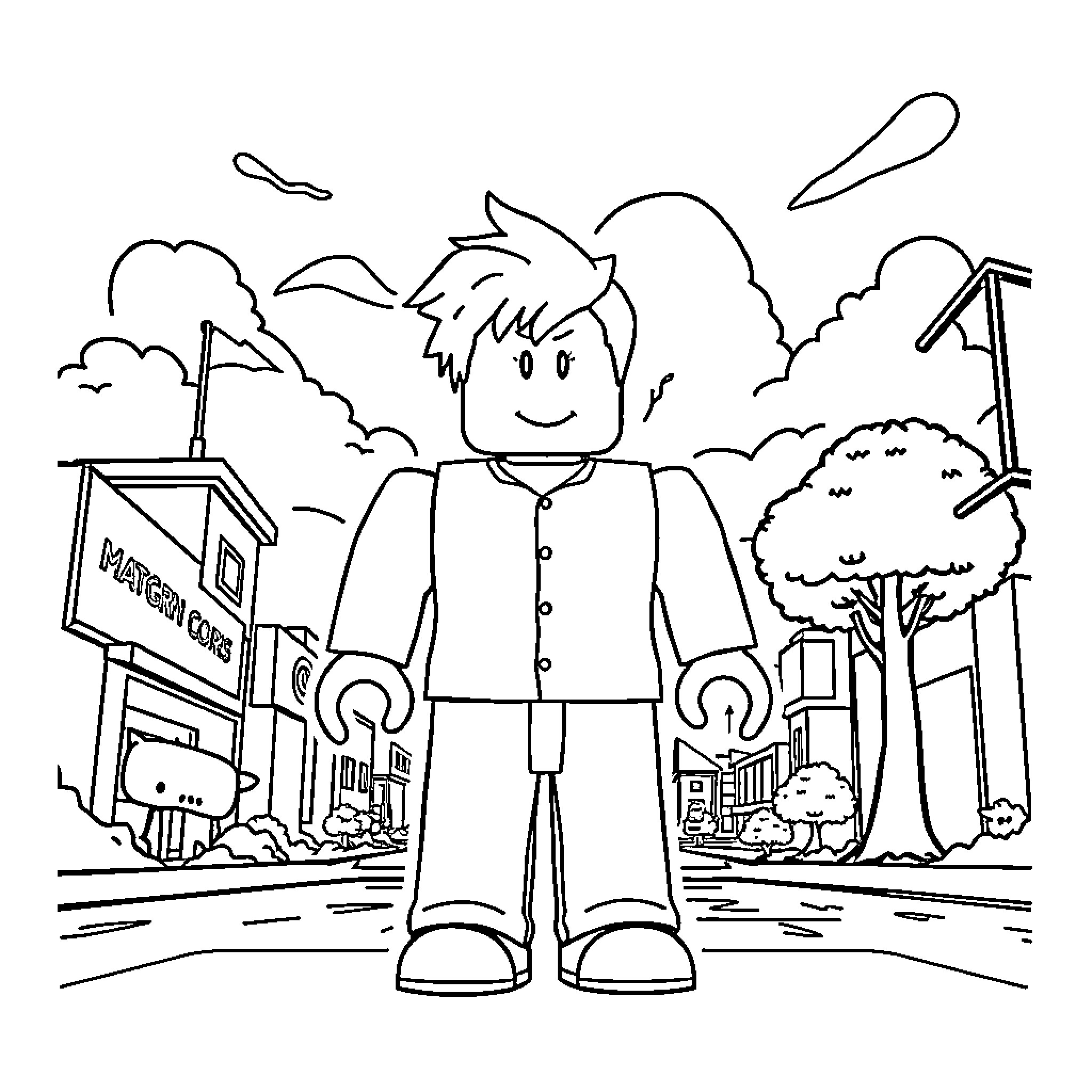 Avatar of a cheerful person walking in the city Coloring Page (free black-and-white line drawing printable PDF for all, from beginners to advanced learners, including children, teens, adults, and seniors)