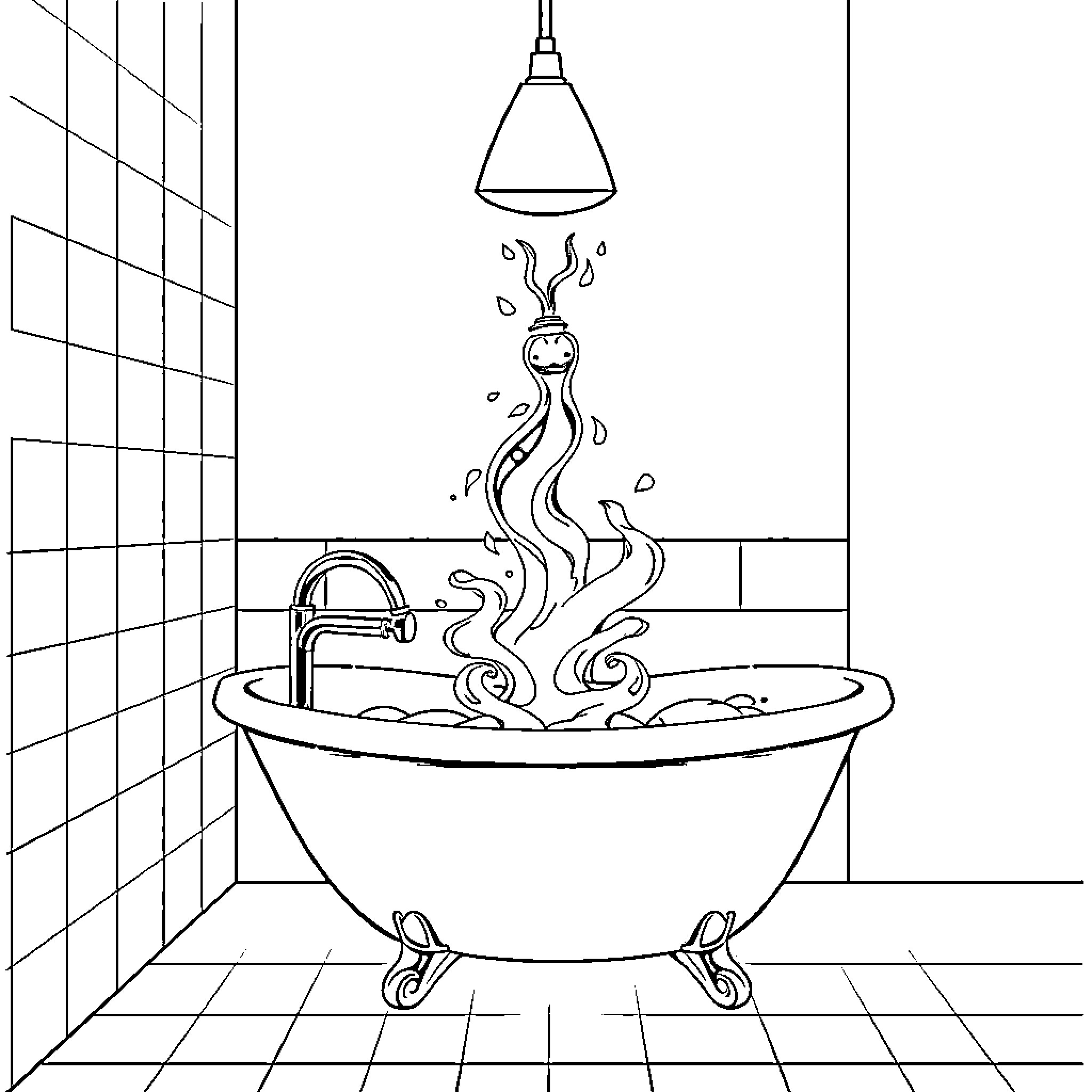 Toilet with steaming hot water Coloring Page (free black-and-white line drawing printable PDF for all, from beginners to advanced learners, including children, teens, adults, and seniors)