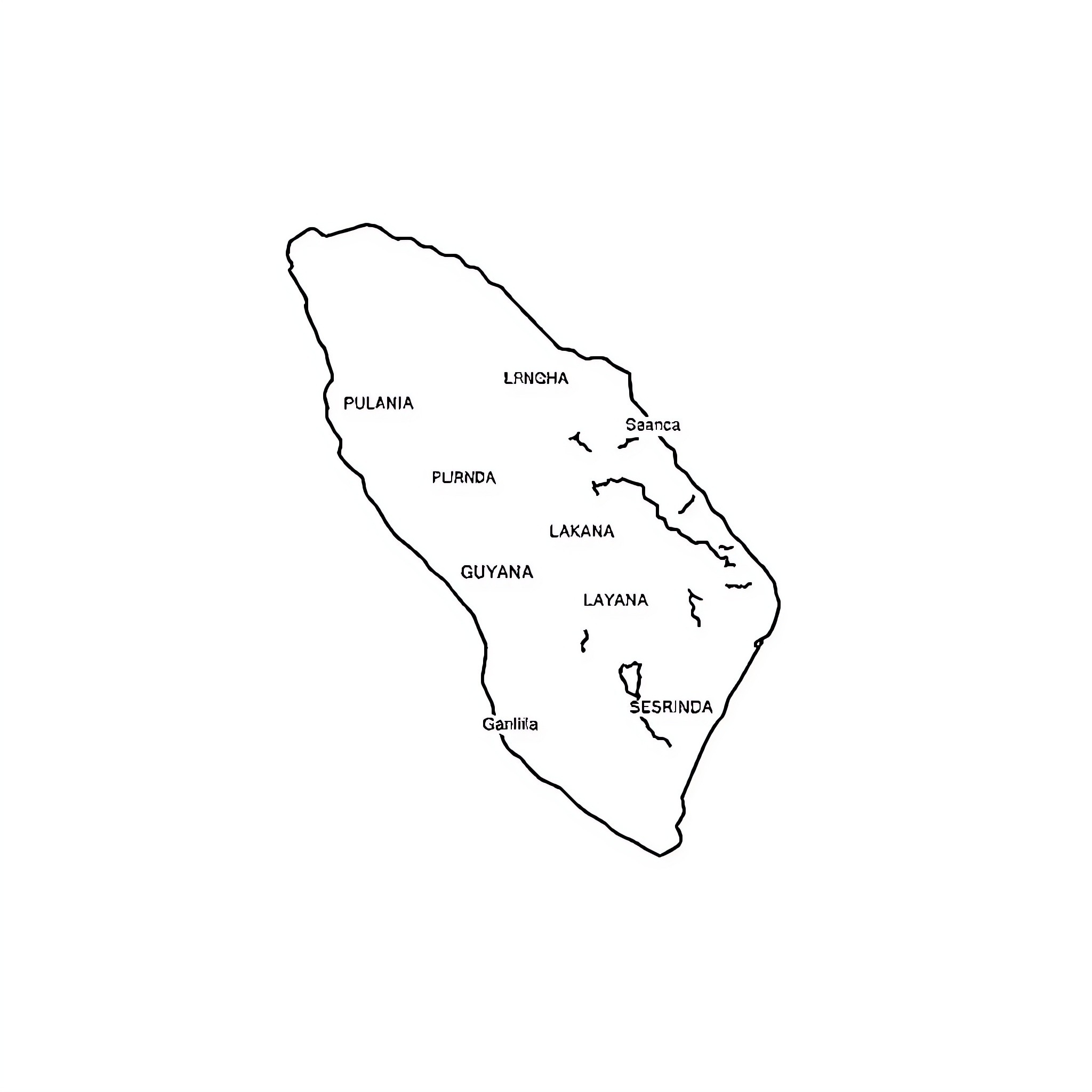 Guyana regions and administrative divisions Coloring Page (free black-and-white line drawing printable PDF for all, from beginners to advanced learners, including children, teens, adults, and seniors)