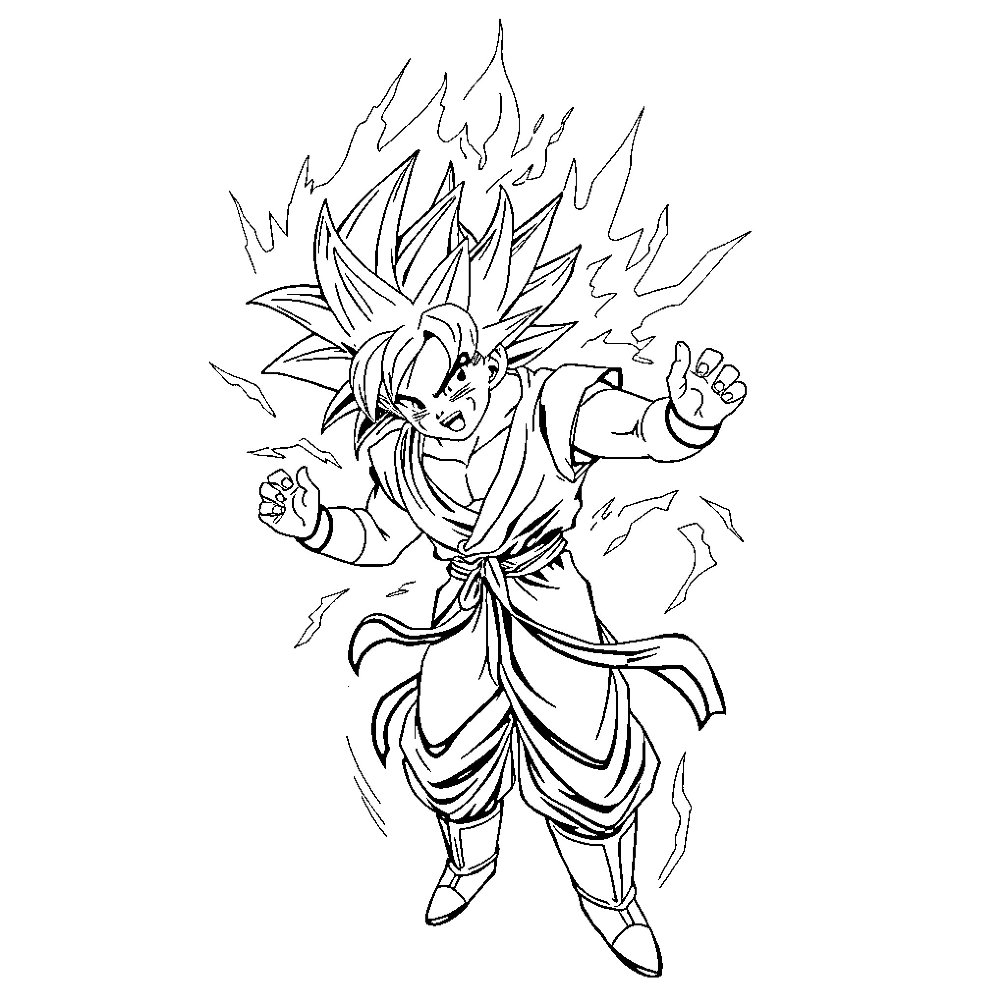 Goku unleashing powerful energy blast Coloring Page (free black-and-white line drawing printable PDF for all, from beginners to advanced learners, including children, teens, adults, and seniors)