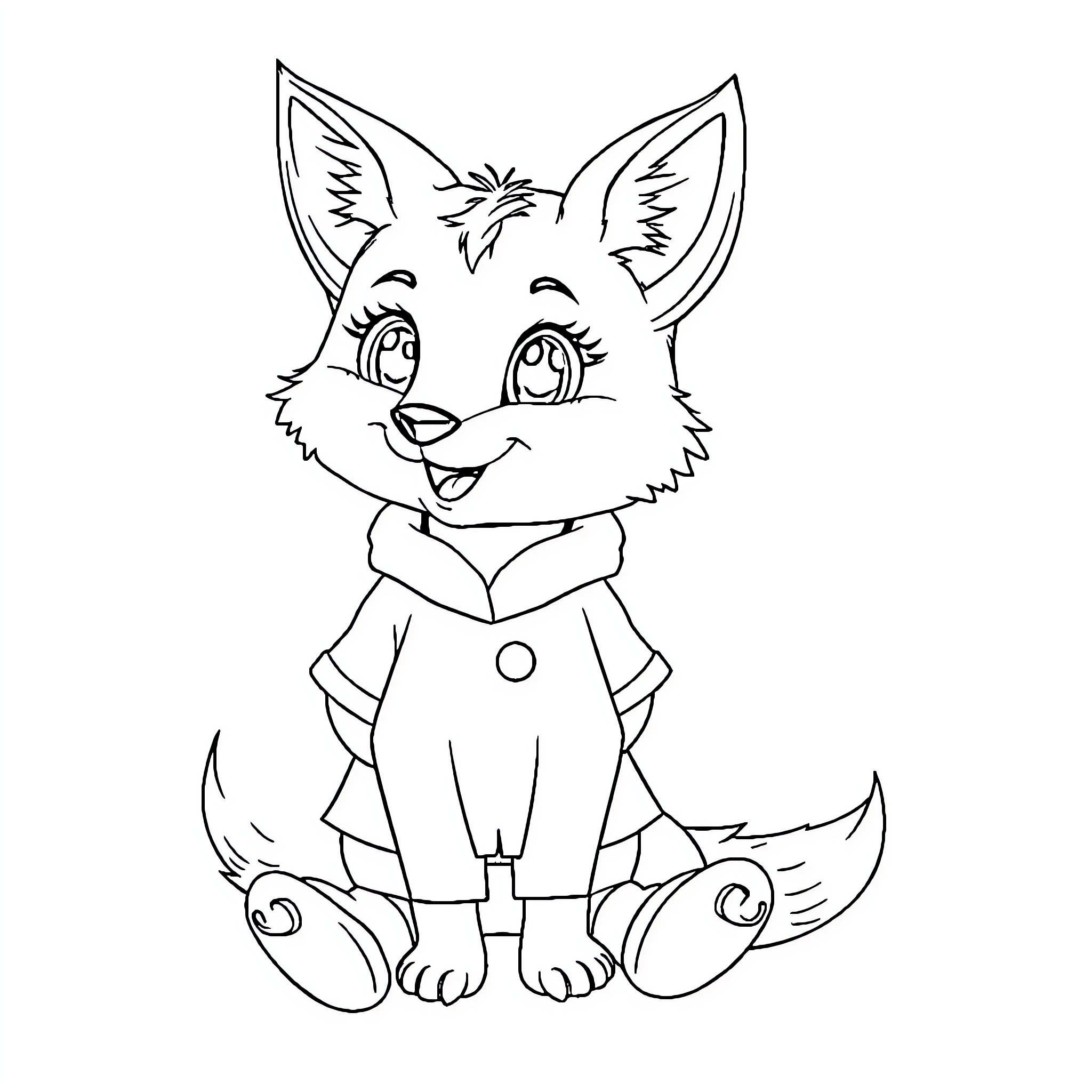 Fox wearing a cheerful expression Coloring Page (free black-and-white line drawing printable PDF for all, from beginners to advanced learners, including children, teens, adults, and seniors)