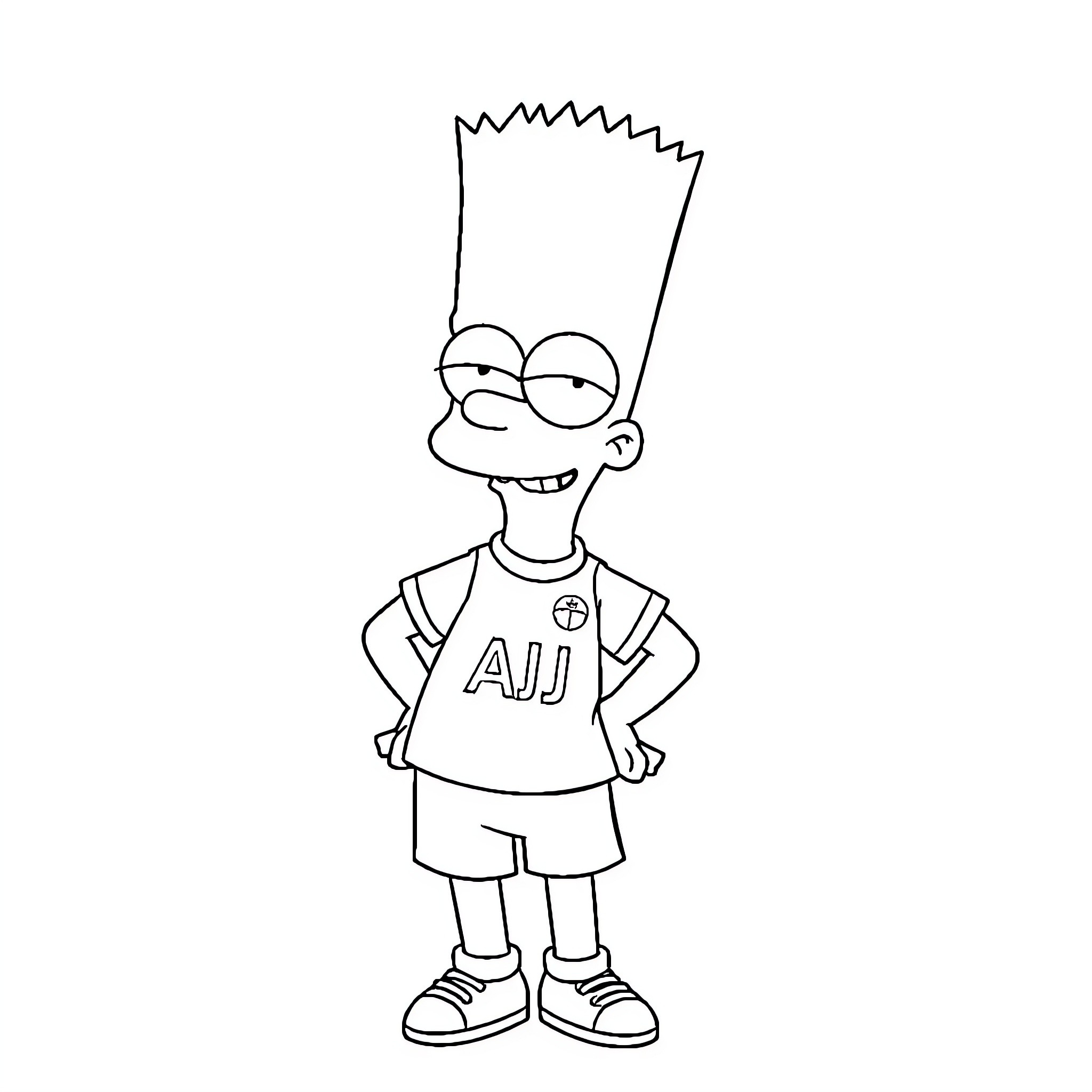Bart Simpson in his iconic outfit Coloring Page (free black-and-white line drawing printable PDF for all, from beginners to advanced learners, including children, teens, adults, and seniors)