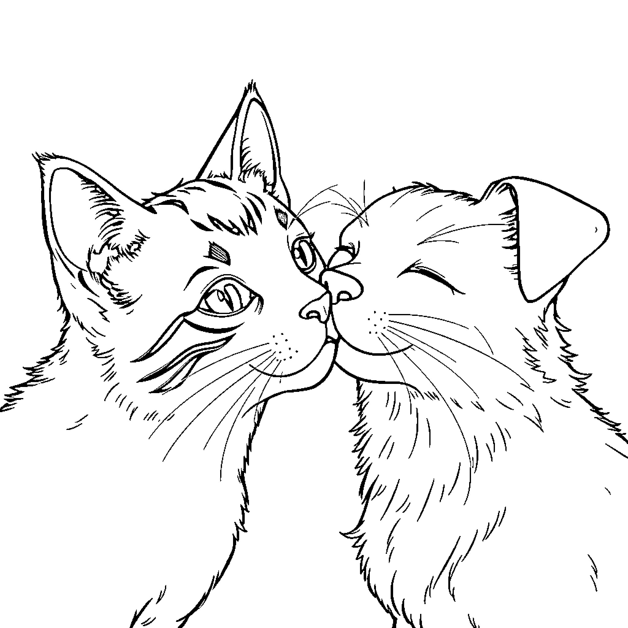 Cat Companions in Sketch Art Coloring Page (free black-and-white line drawing printable PDF for all, from beginners to advanced learners, including children, teens, adults, and seniors)