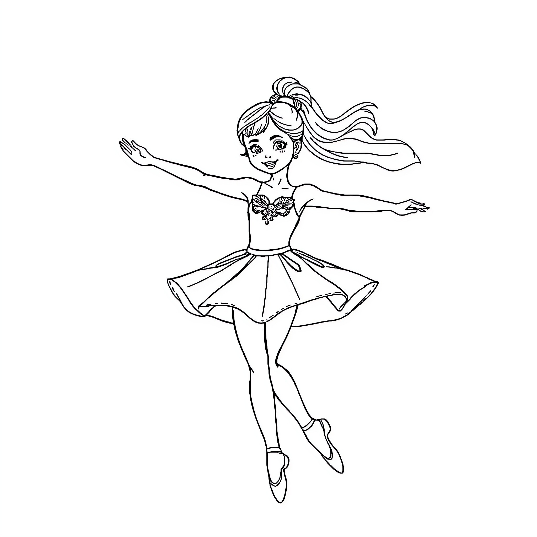 Dancer gracefully performing with energetic moves Coloring Page (free black-and-white line drawing printable PDF for all, from beginners to advanced learners, including children, teens, adults, and seniors)