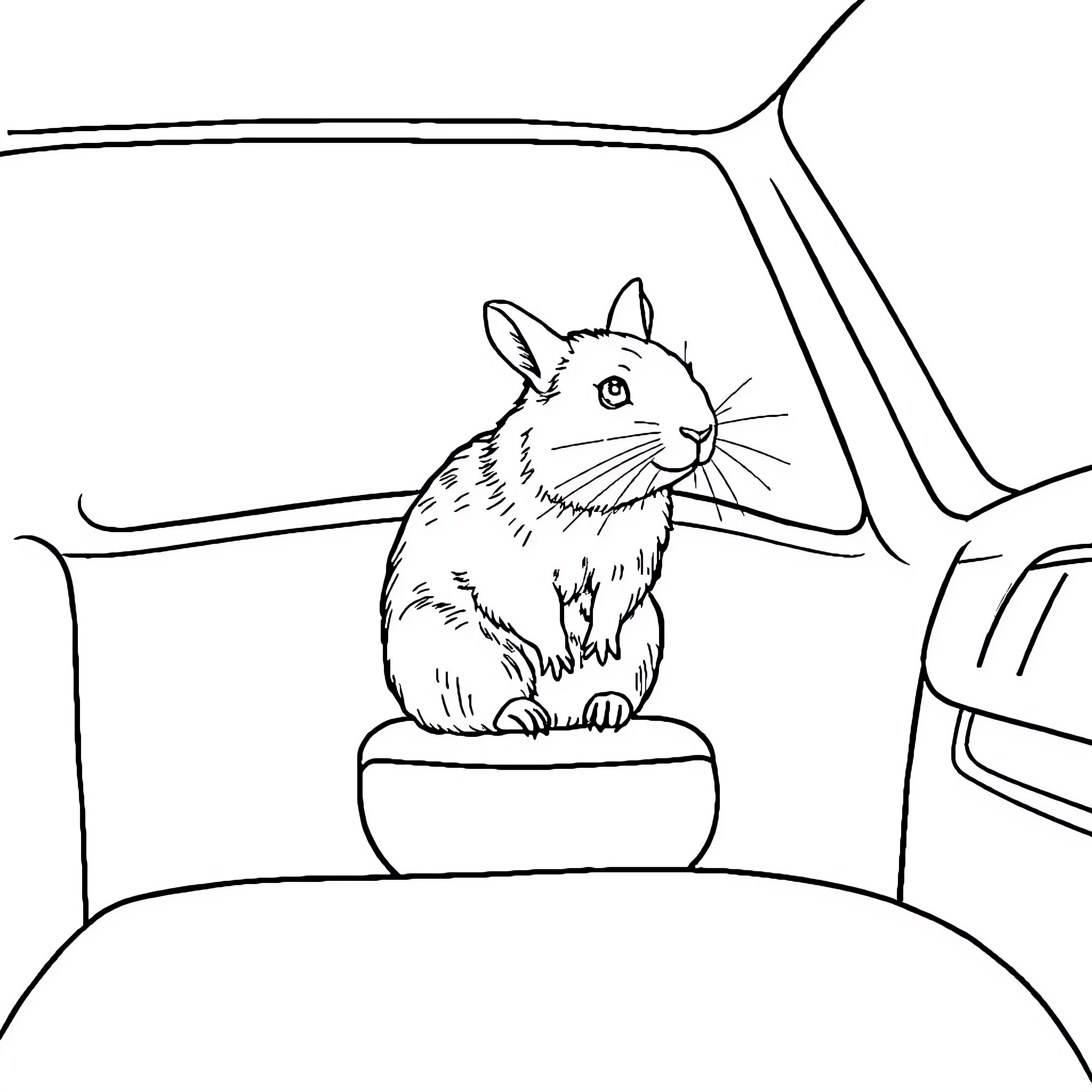 Badger sitting in car enjoying the ride Coloring Page (free black-and-white line drawing printable PDF for all, from beginners to advanced learners, including children, teens, adults, and seniors)