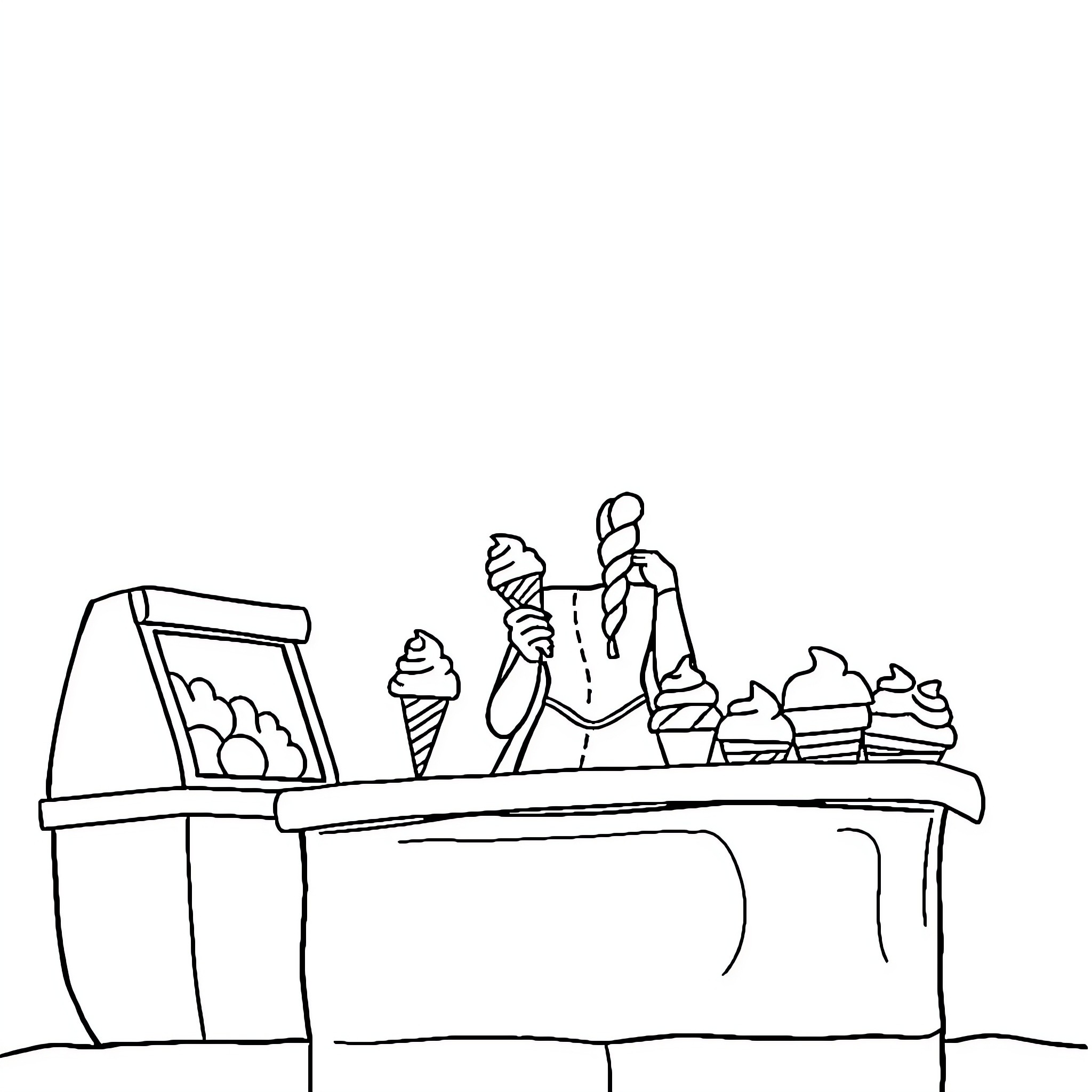 Elsa's Frozen Treats and Sweets Coloring Page (free black-and-white line drawing printable PDF for all, from beginners to advanced learners, including children, teens, adults, and seniors)