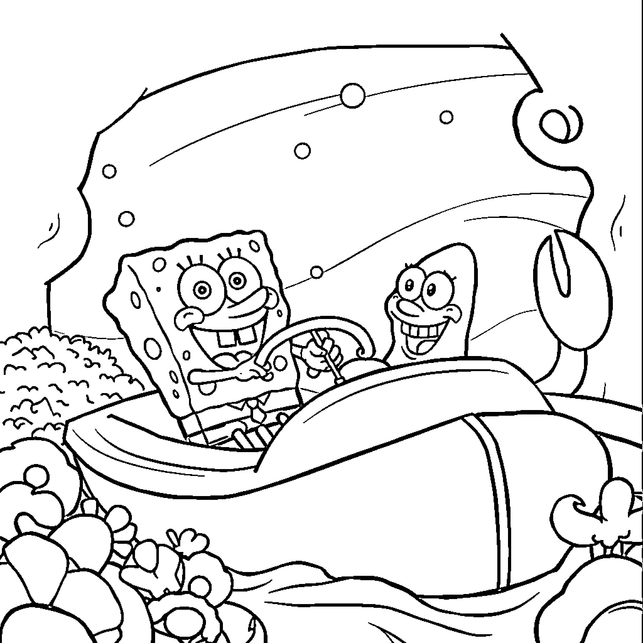 Spongebob and Patrick explore the underwater world Coloring Page (free black-and-white line drawing printable PDF for all, from beginners to advanced learners, including children, teens, adults, and seniors)