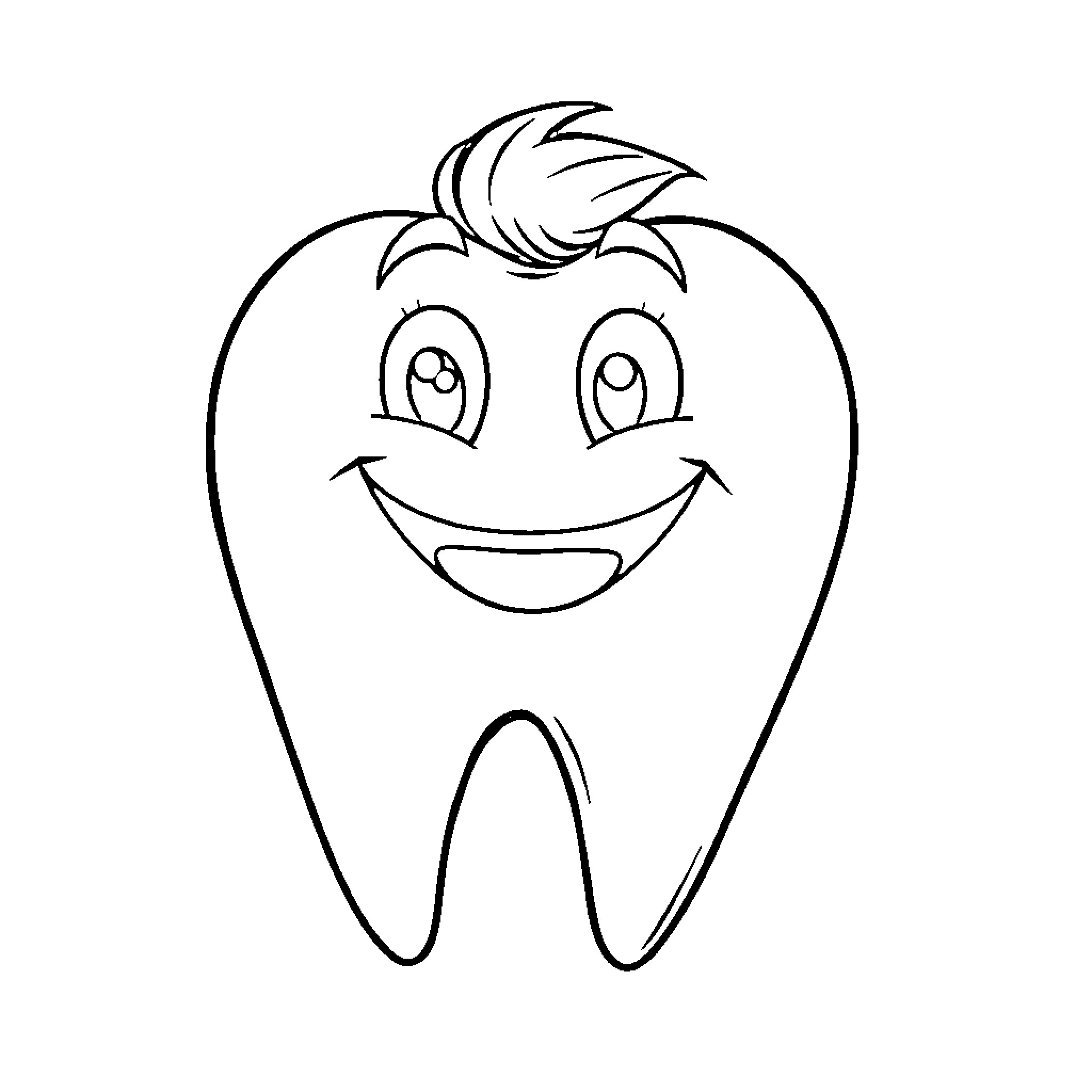 Tooth character with happy expression Coloring Page (free black-and-white line drawing printable PDF for all, from beginners to advanced learners, including children, teens, adults, and seniors)