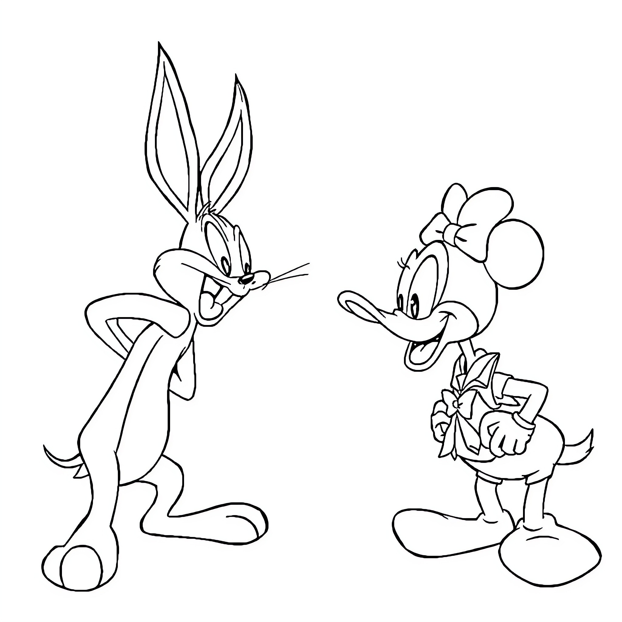 Looney Tunes characters in playful interaction Coloring Page (free black-and-white line drawing printable PDF for all, from beginners to advanced learners, including children, teens, adults, and seniors)