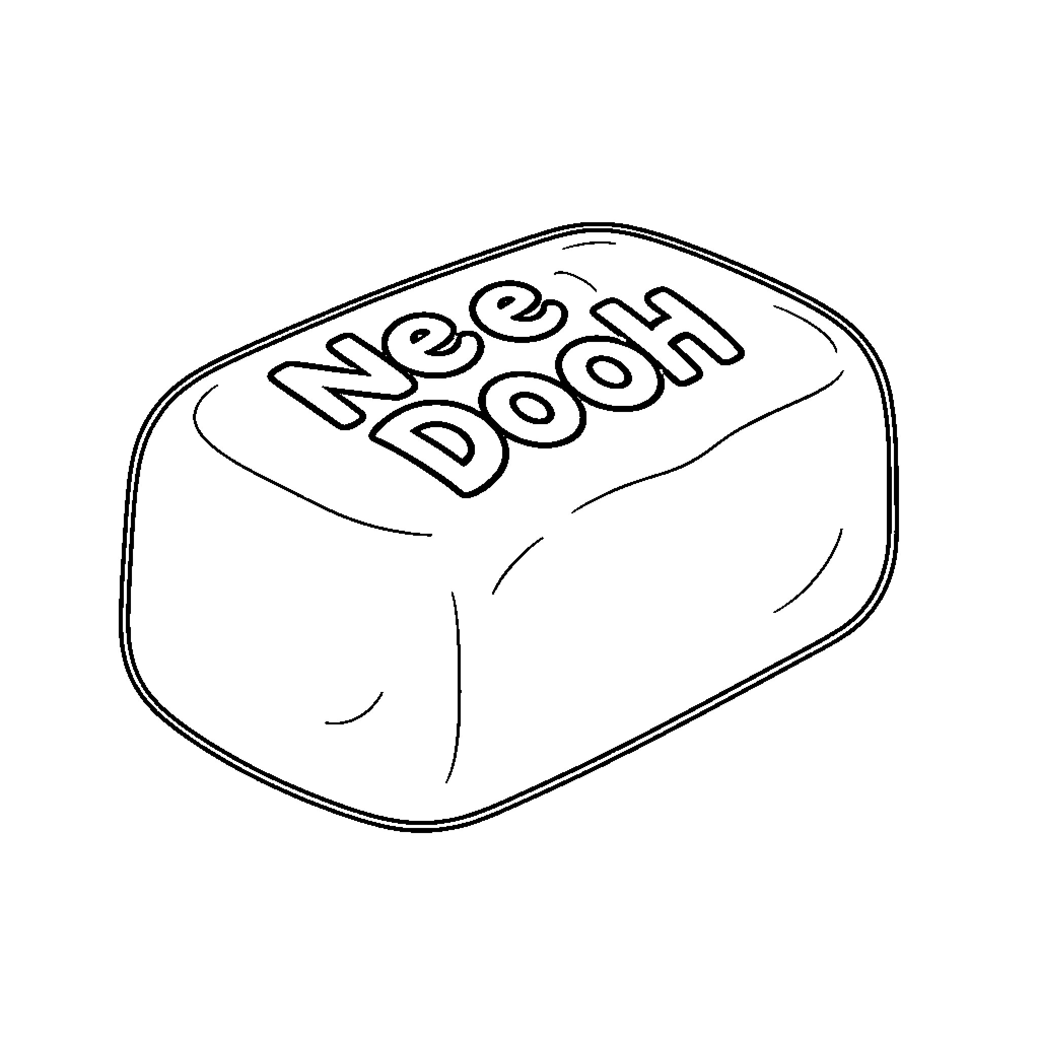 Nee Doh logo engraved on a smooth rectangular block Coloring Page (free black-and-white line drawing printable PDF for all, from beginners to advanced learners, including children, teens, adults, and seniors)