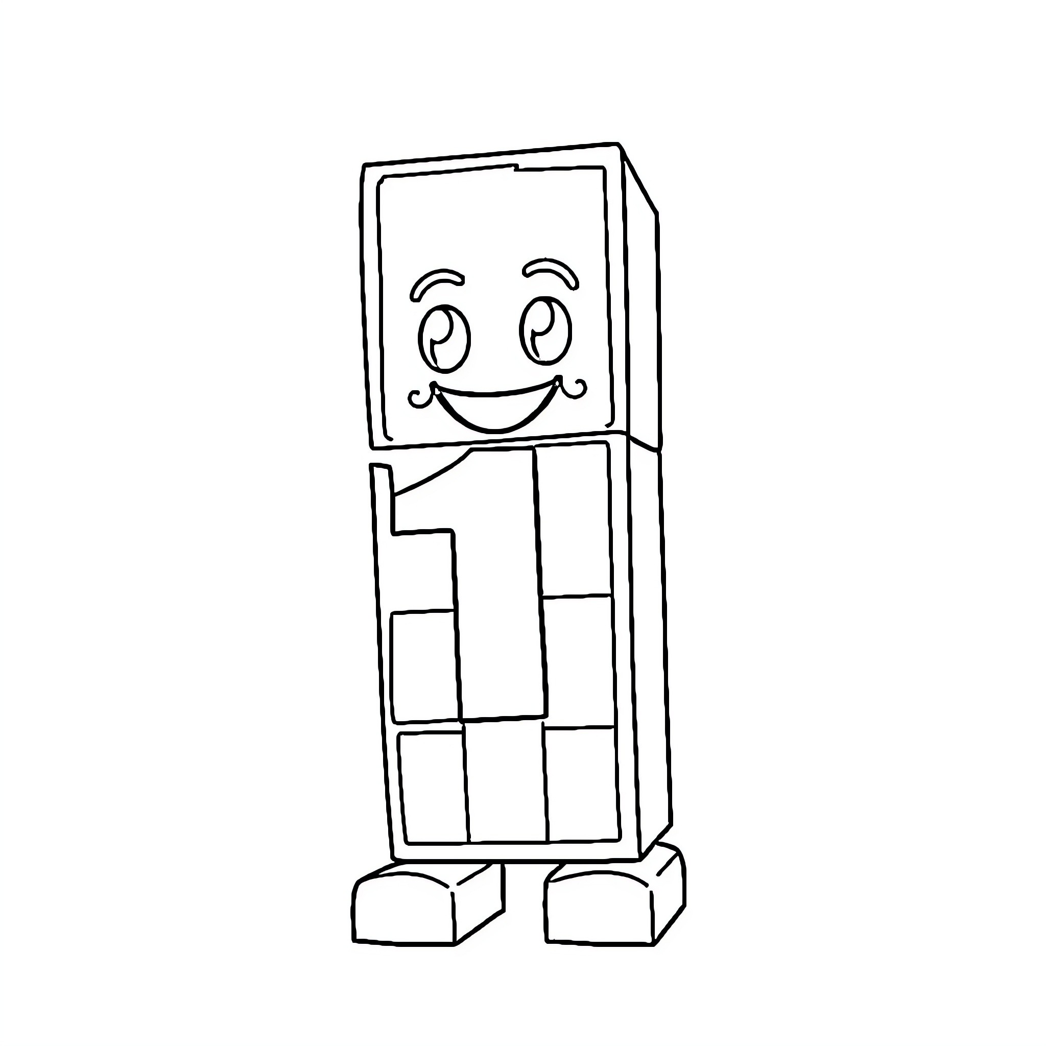 Number Happy Cartoon Character Building Coloring Page (free black-and-white line drawing printable PDF for all, from beginners to advanced learners, including children, teens, adults, and seniors)