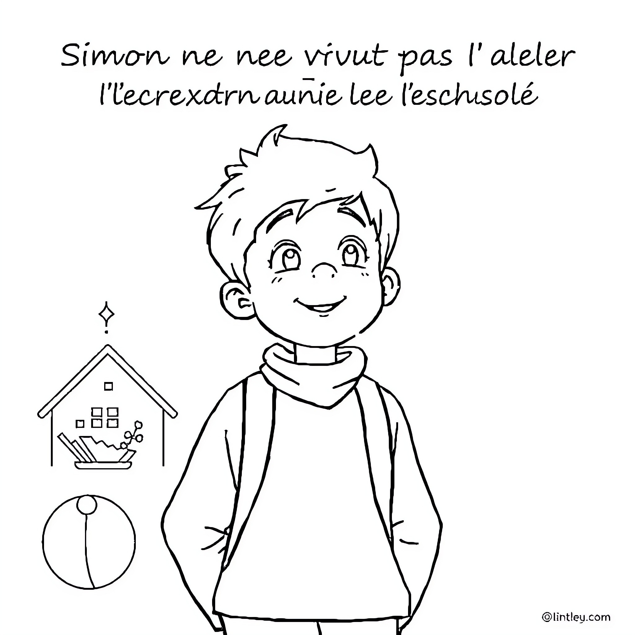 Simon's cheerful expression and casual outfit Coloring Page (free black-and-white line drawing printable PDF for all, from beginners to advanced learners, including children, teens, adults, and seniors)